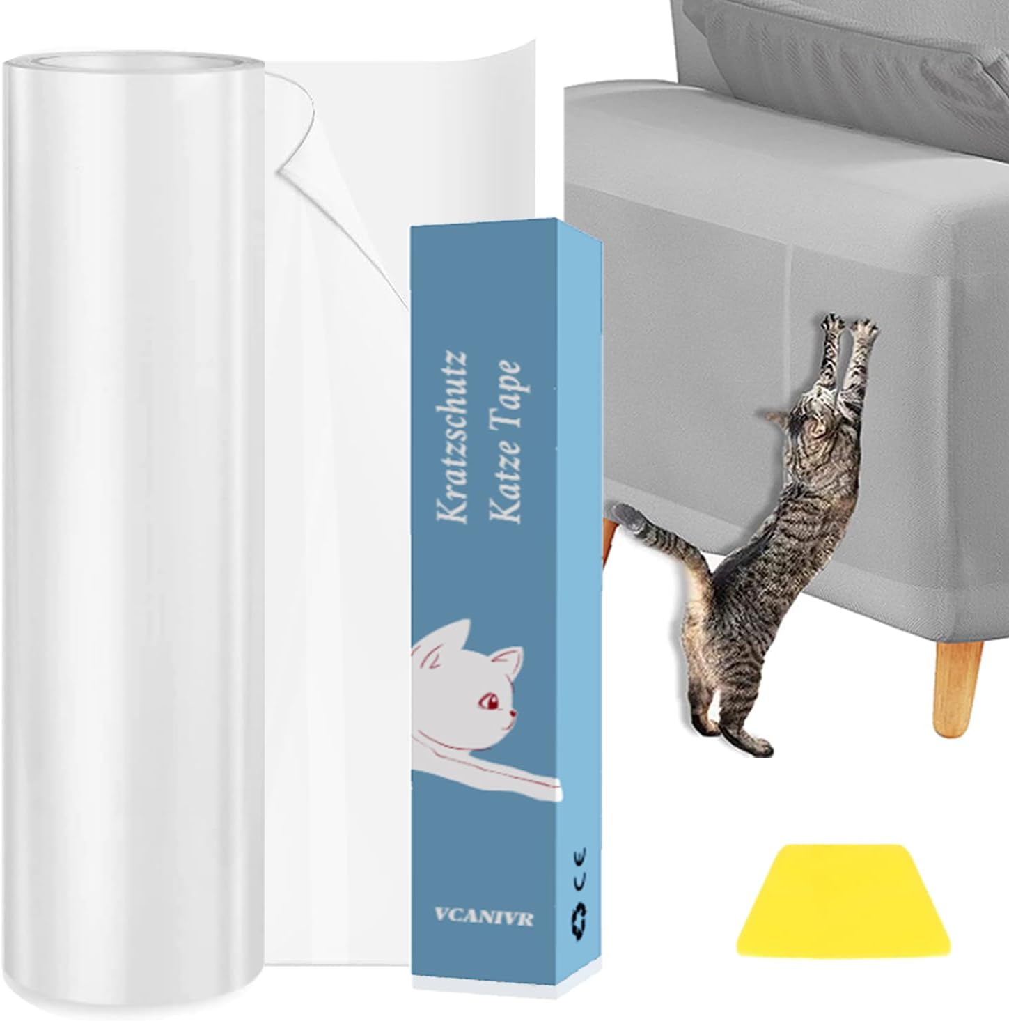 Detalle de VCANIVR Kratzfolie Katzen selbstklebend, transparent (30 cm x 3 m) zum Kürzen für Sofa, Möbel & Türen