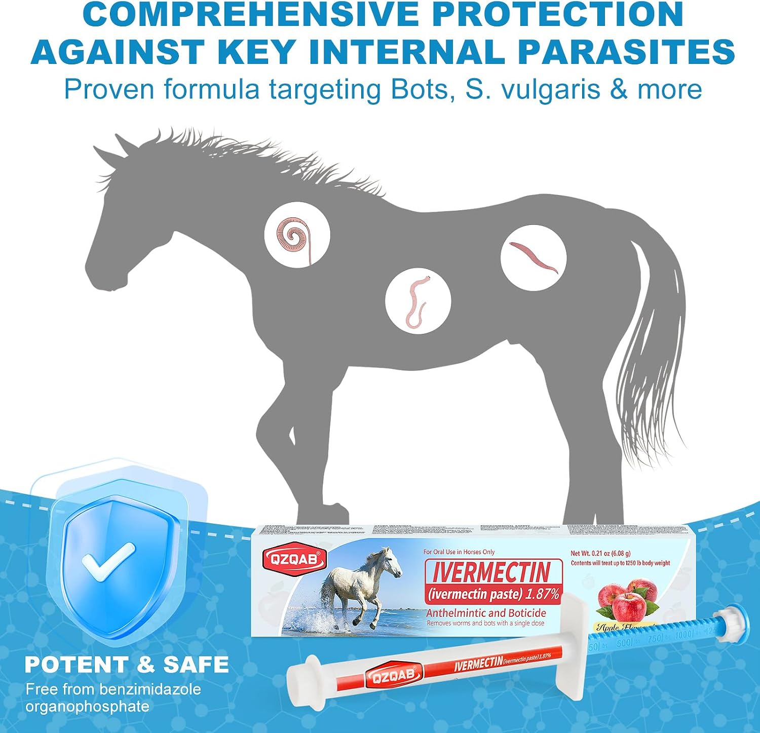 Thumbnail 3 de QZQAB Ivermectin Equine Paste (Model QZQAB), 1.87%, Apple-Flavored, 6-Pack