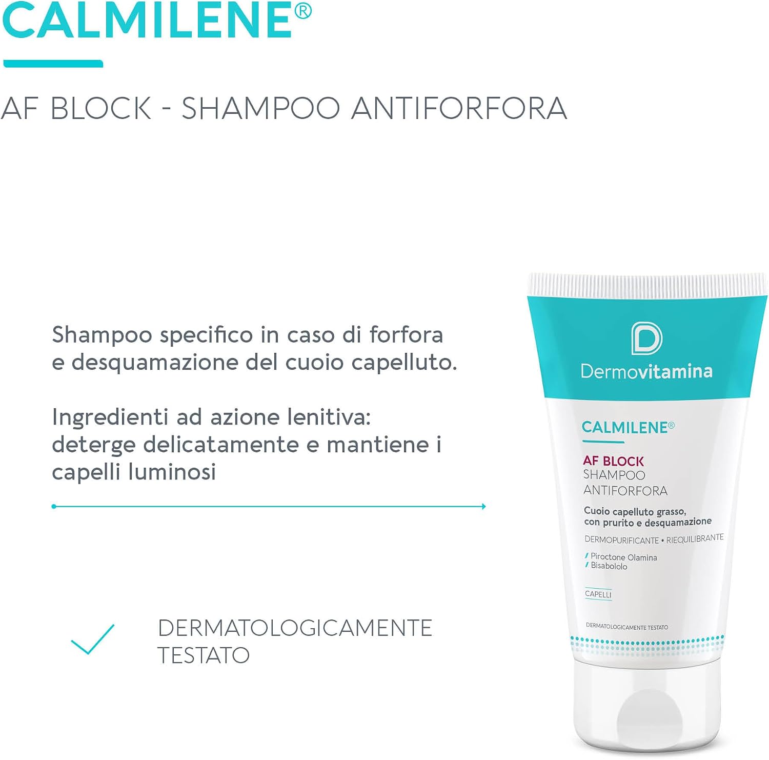 Detalle de Dermovitamina Calmilene AF Block Shampoo Antiforfora per cute grassa e dermatite seborroica, con bisabololo (200 ml)