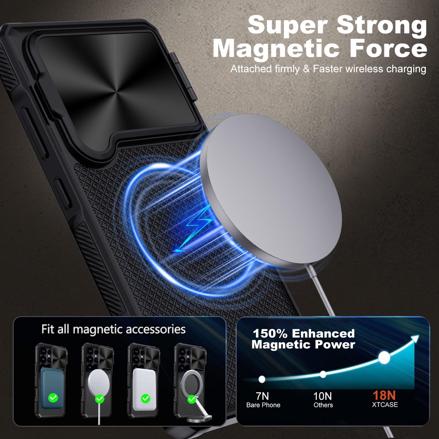 Detalle de XTCASE Cover Magnetica per Samsung Galaxy S25 Ultra 5G – Custodia con Protezione Fotocamera Scorrevole e Supporto Regolabile