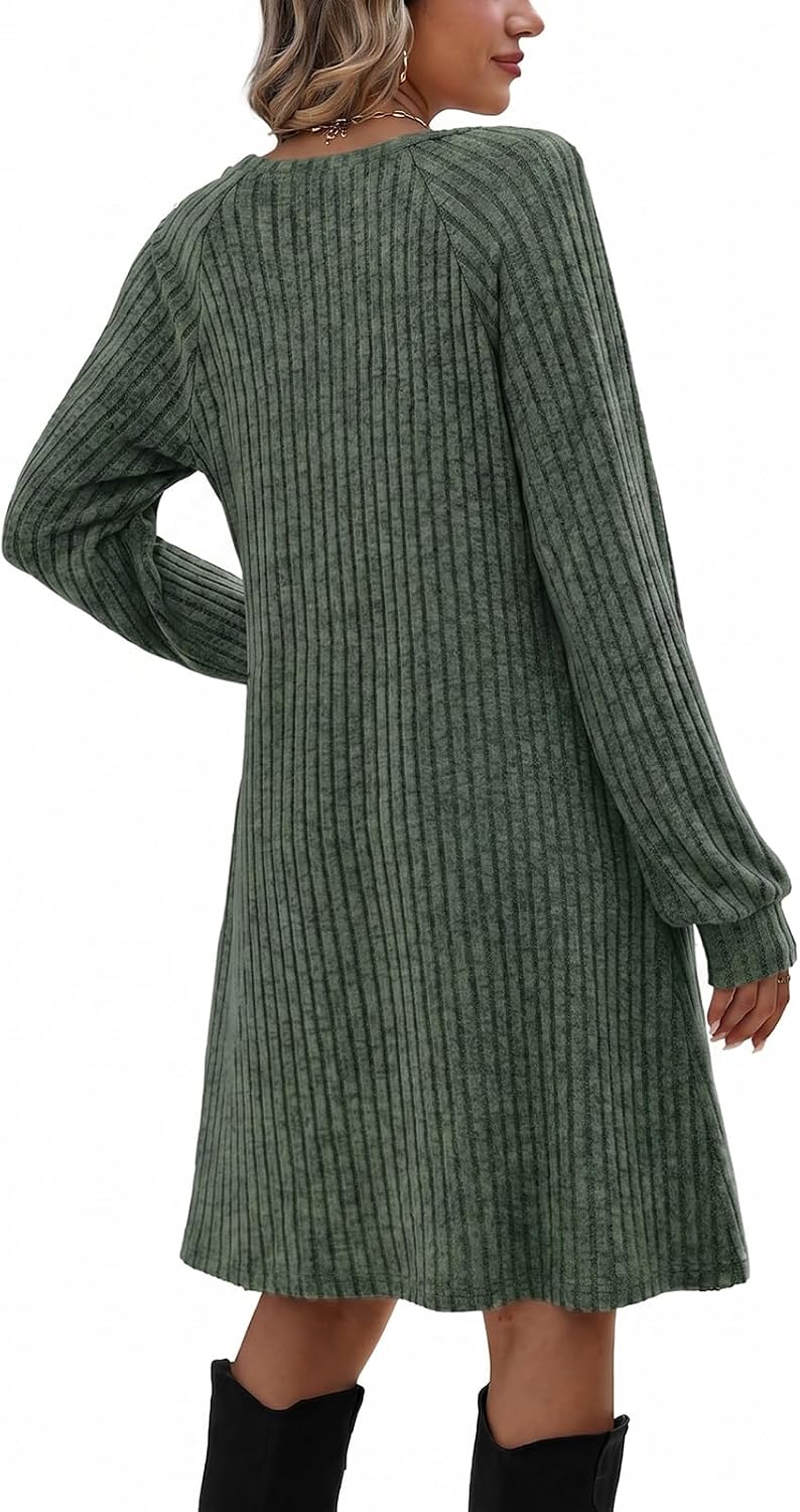 Thumbnail 4 de OFEEFAN OFE-WDR9356 Women's Ribbed Knit Dress with Pockets and Button Detail