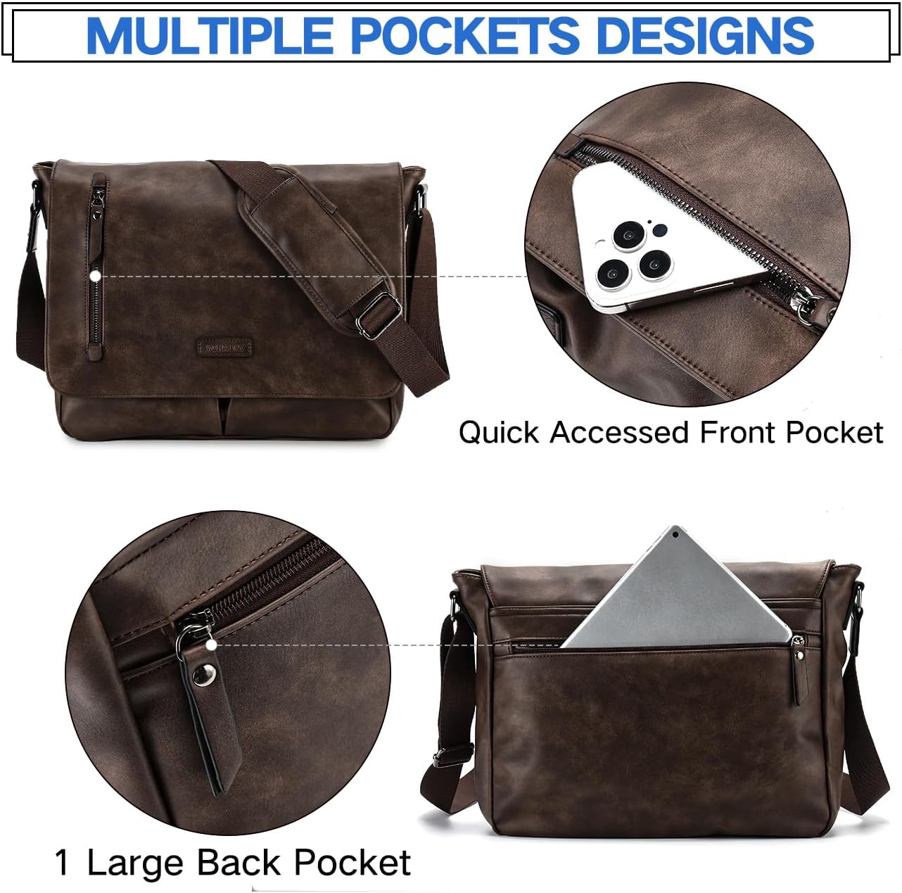 Thumbnail 3 de VX VONXURY Umhängetasche für Laptop bis 14 Zoll (veganes Leder) – Messenger Bag für Arbeit und Schule