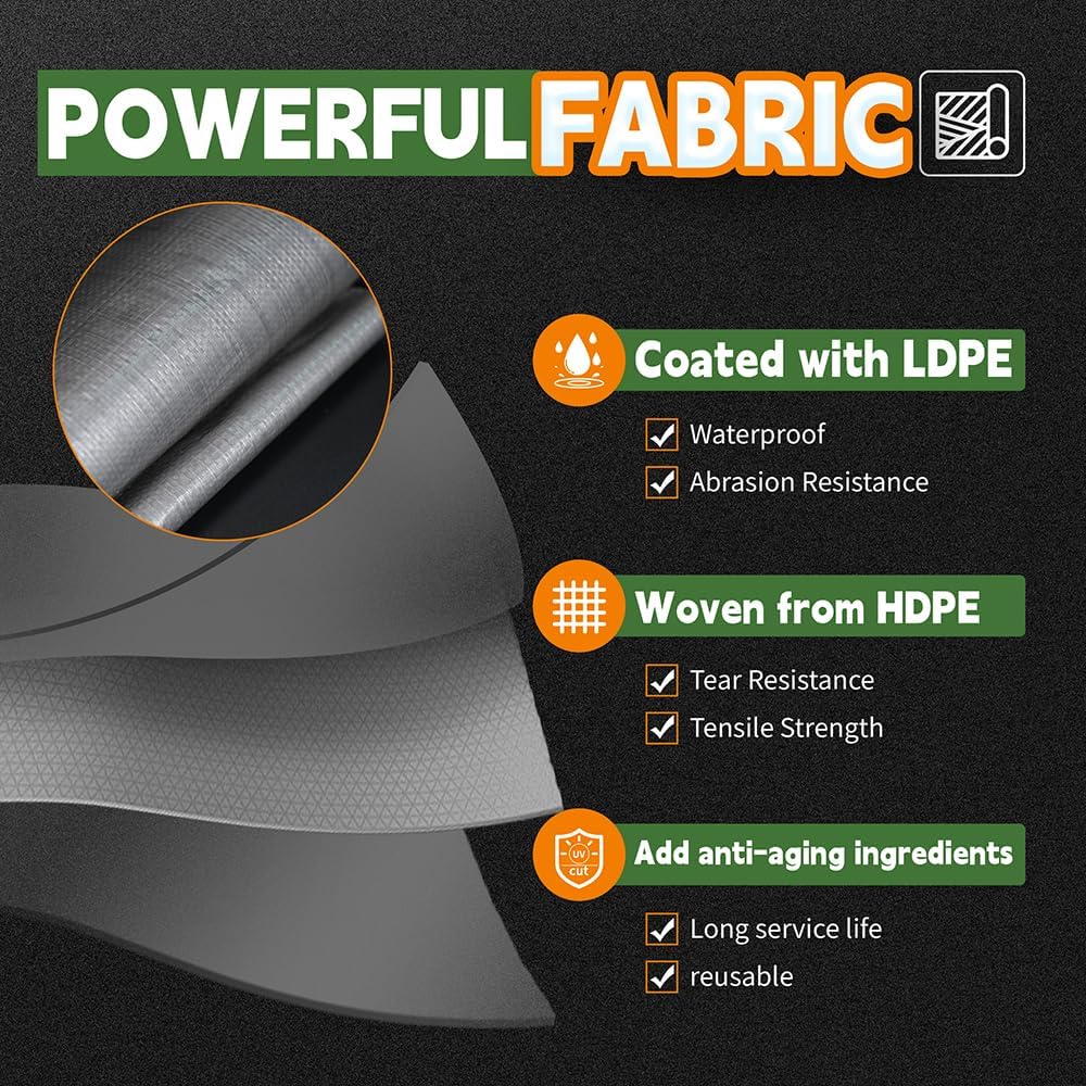 Detalle de RAINDEWAY 6x8 Feet Heavy Duty Waterproof Tarp (10Mil) with Metal Grommets and Reinforced Edges