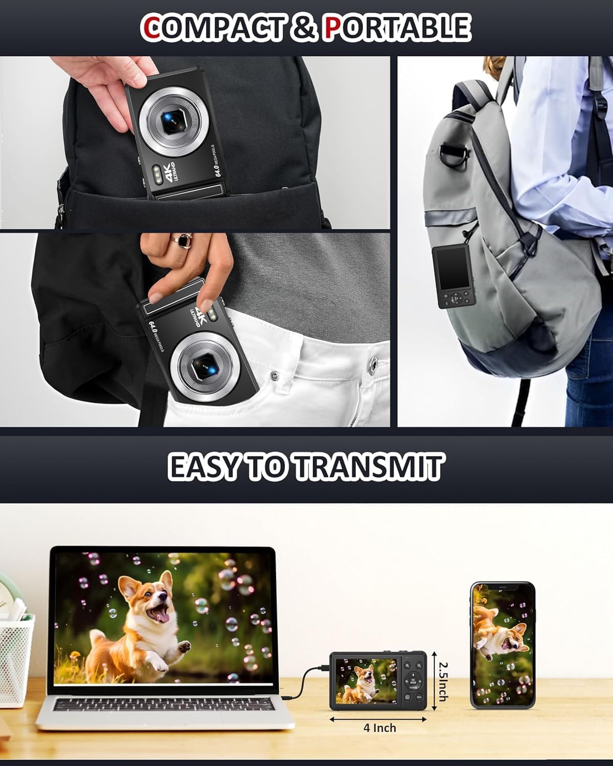 Detalle 2 de 4K Digital Camera with 2.8-Inch Display, 64MP UHD and 16x Zoom: A Practical starter for Kids and Beginners