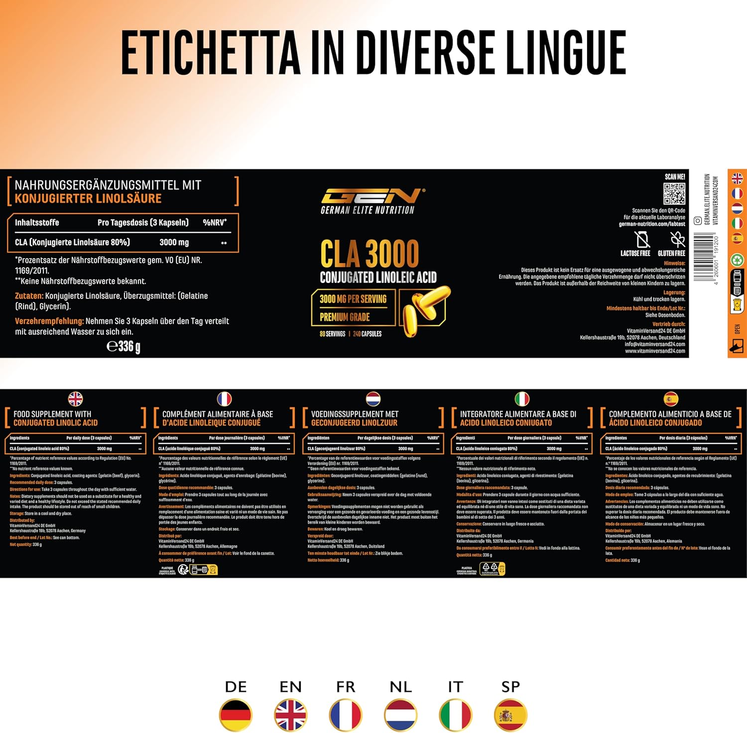 Thumbnail 5 de CLA 240 capsule da 1000 mg – Extra alto dosaggio, 80 giorni di integratori puri per atleti e appassionati
