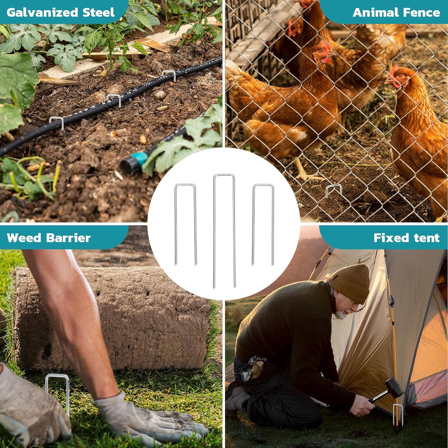 Thumbnail 5 de LINEX Landscape Staples 4 Inch 100 Pack: Galvanized Garden Staples