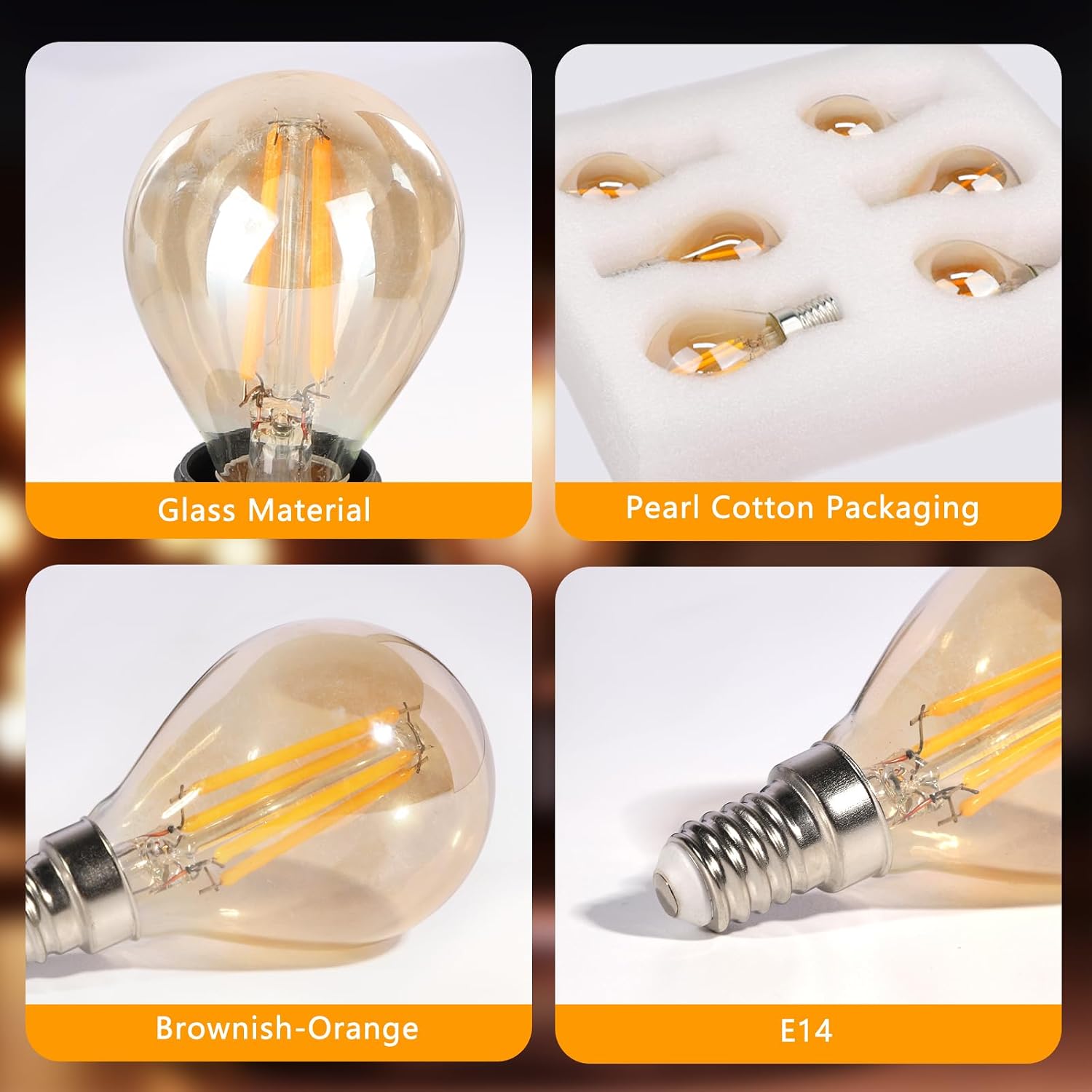 Thumbnail 6 de Dehobo E14 LED Warmweiß Vintage Glühbirne – 6er-Set, 2700K, 4W, 380 lm, Filament, Nicht Dimmbar