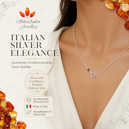 Detalle 2 de SilverAmber Jewellery UK 925 Sterling Silver 18" Delicate Italian Curbs Chain Necklace (0.52 mm) – GCH00518