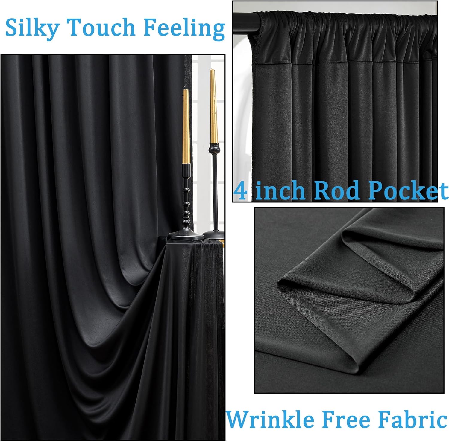 Thumbnail 1 de 30ft x 10ft Wrinkle-Free Black Backdrop Curtain for Parties (6 Panels, 5x10ft Each)