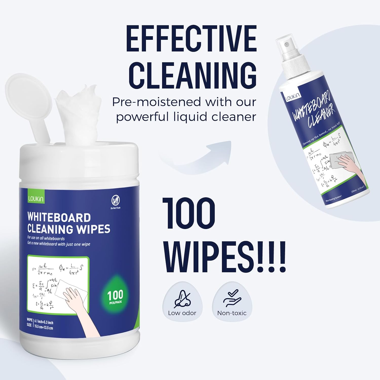 Detalle 2 de Loukin Whiteboard Cleaning Wipes – 100 Wipes per Canister