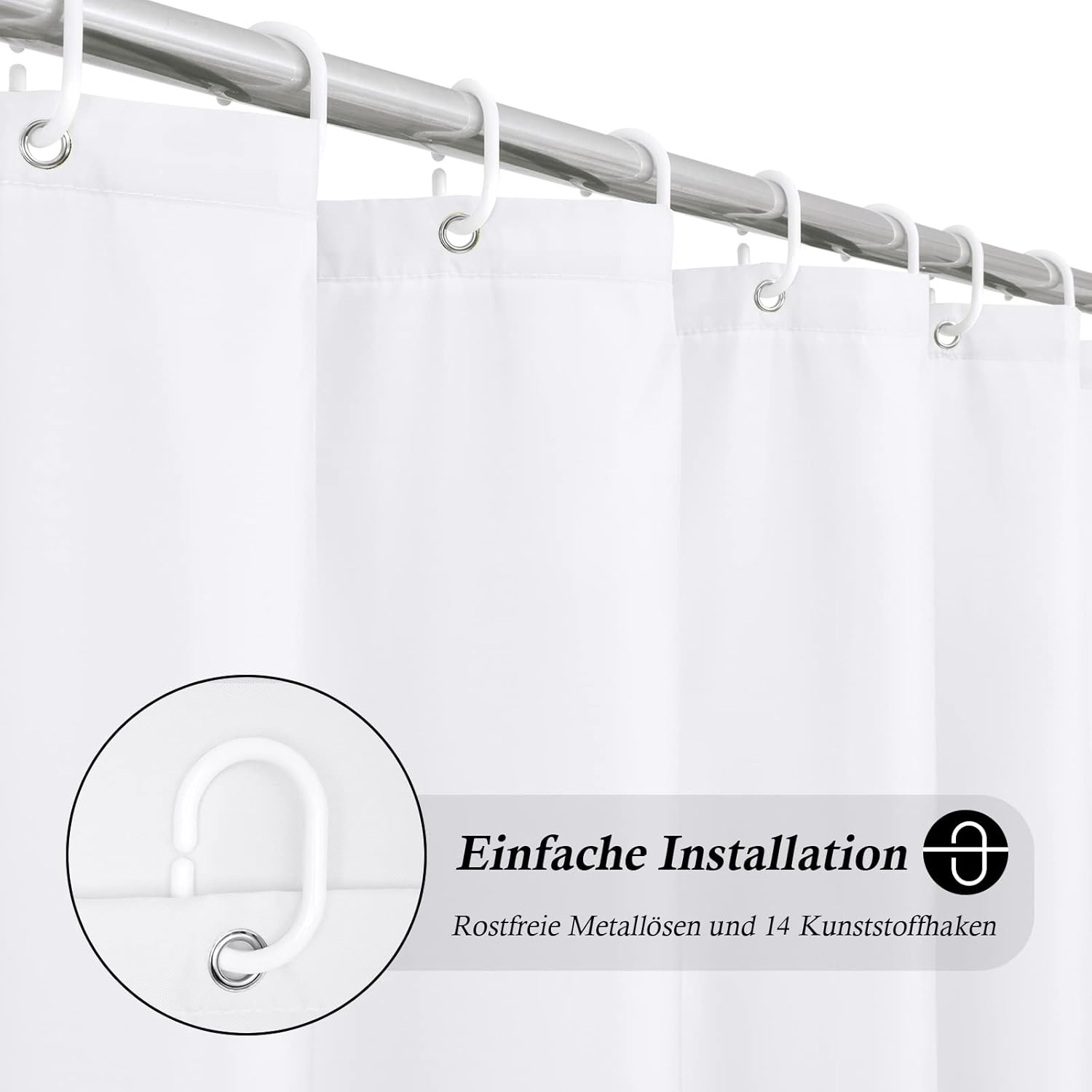 Detalle 2 de EurCross Grand rideau de douche extra large 220 x 200 cm – Blanc