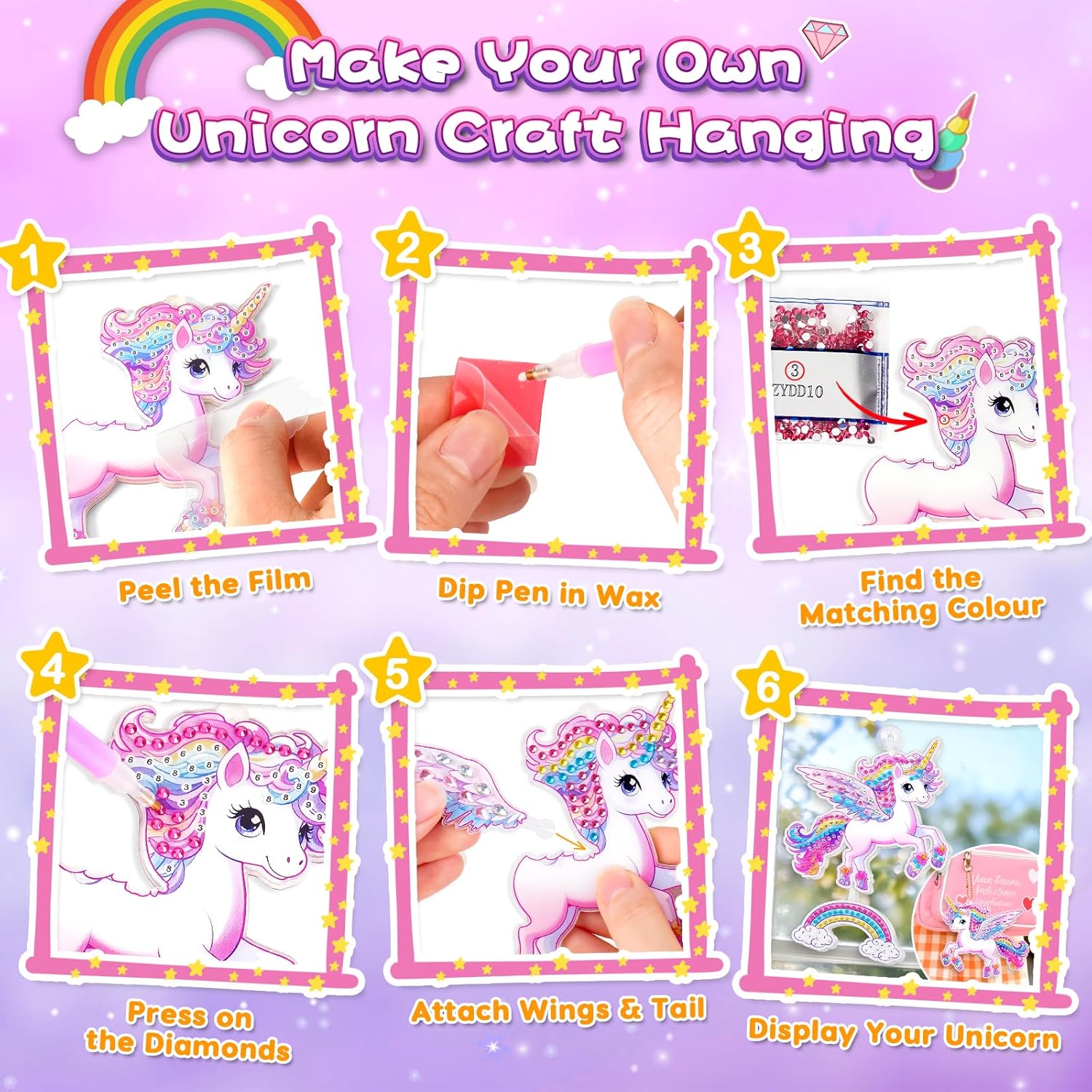Thumbnail 3 de Gifts for 5–10 Year Old Girls: Diamond Unicorn Arts & Crafts Kit for Window Sun Catchers