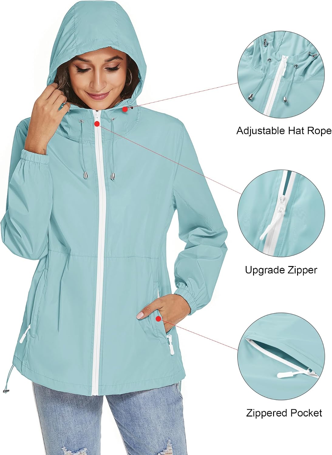 Detalle de TCOT Women’s Waterproof Rain Jacket Windbreaker (Packable Portable Rain Coat)