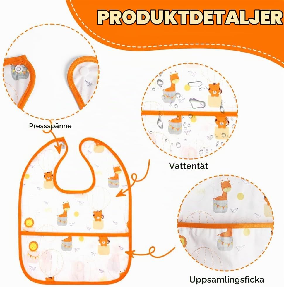 Detalle 1 de Aolso vattentäta matningshaklappar, 7-pack med stor ficka och tryckknapp