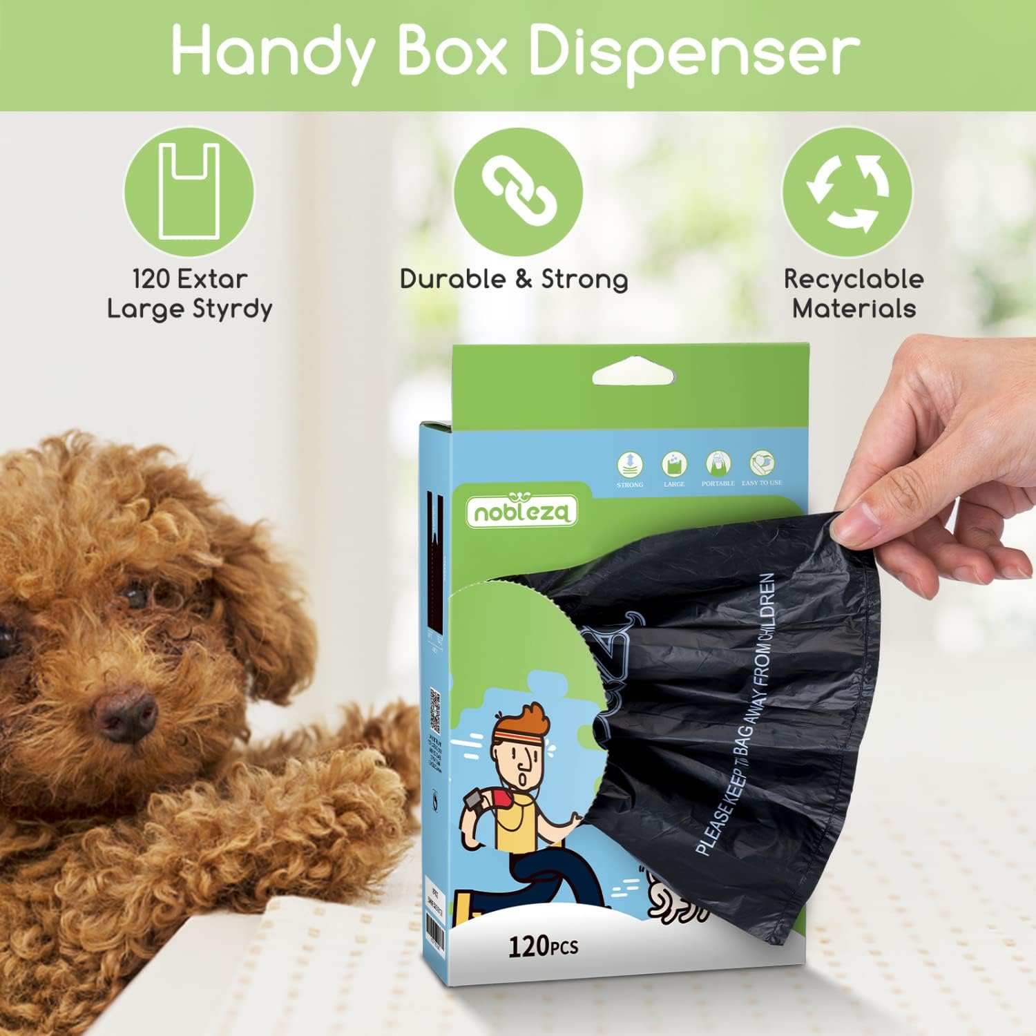 Detalle 2 de Nobleza Sacchetti Cane con Manici – Sacchetti Extra Spessi 18µm, Riduzione Odore e 120 pezzi