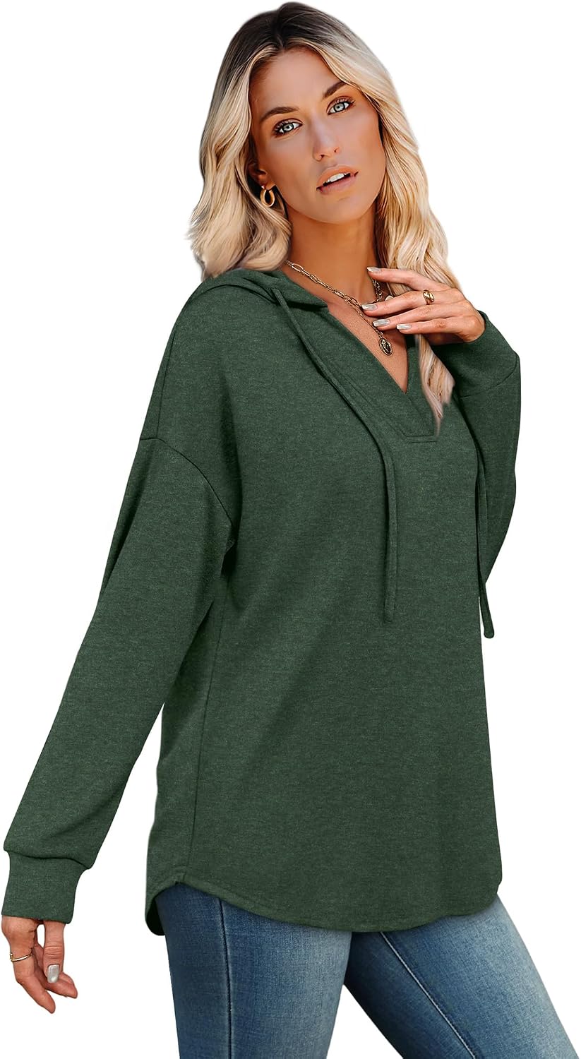 Detalle 1 de Sampeel Women's Oversized V-Neck Hoodie, Lightweight 90% Polyester Blend