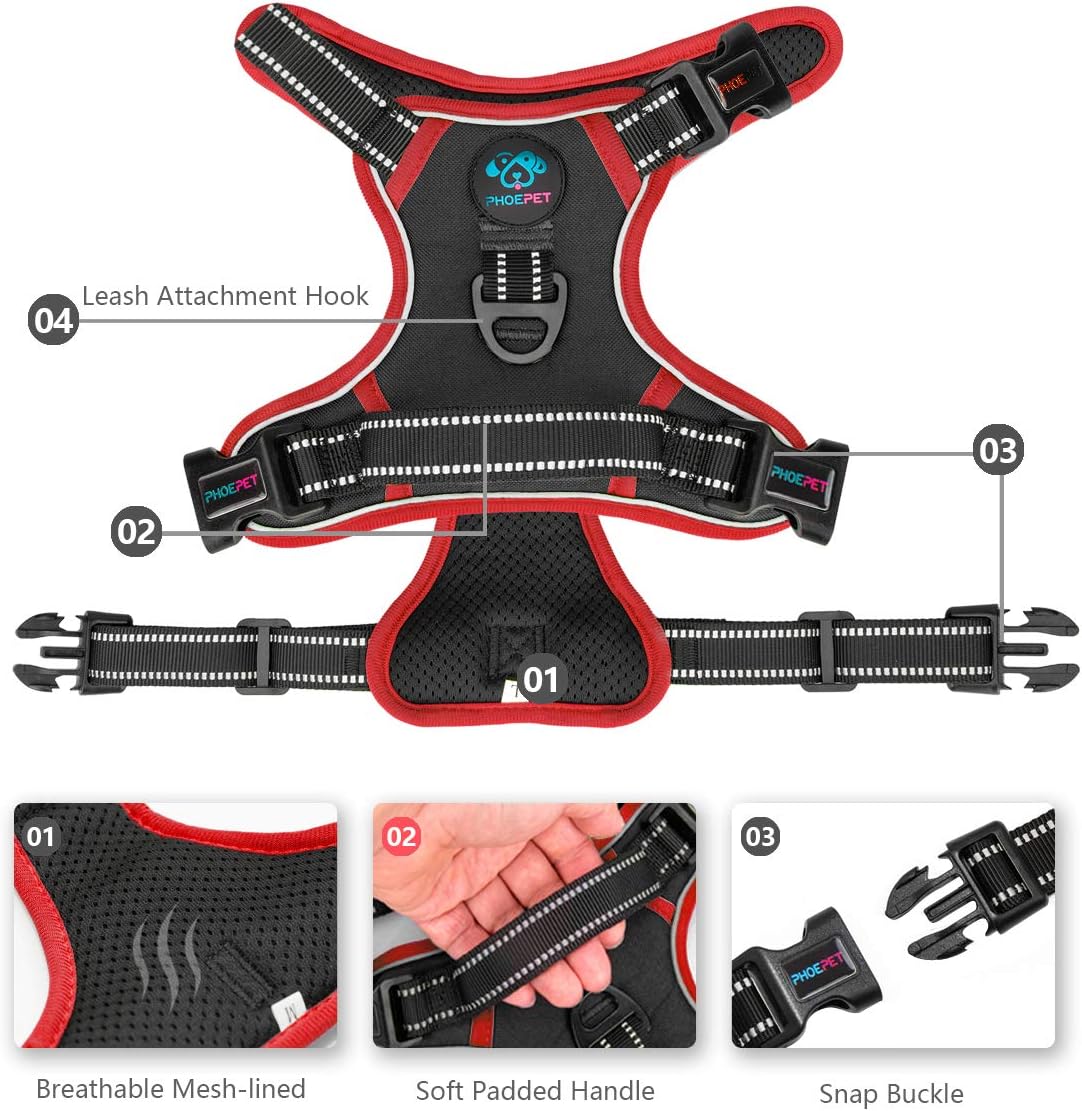 Thumbnail 3 de PHOEPET No Pull Dog Harness (Adjustable Vest with Padded Handle & Reflective Strips) – Black, XL