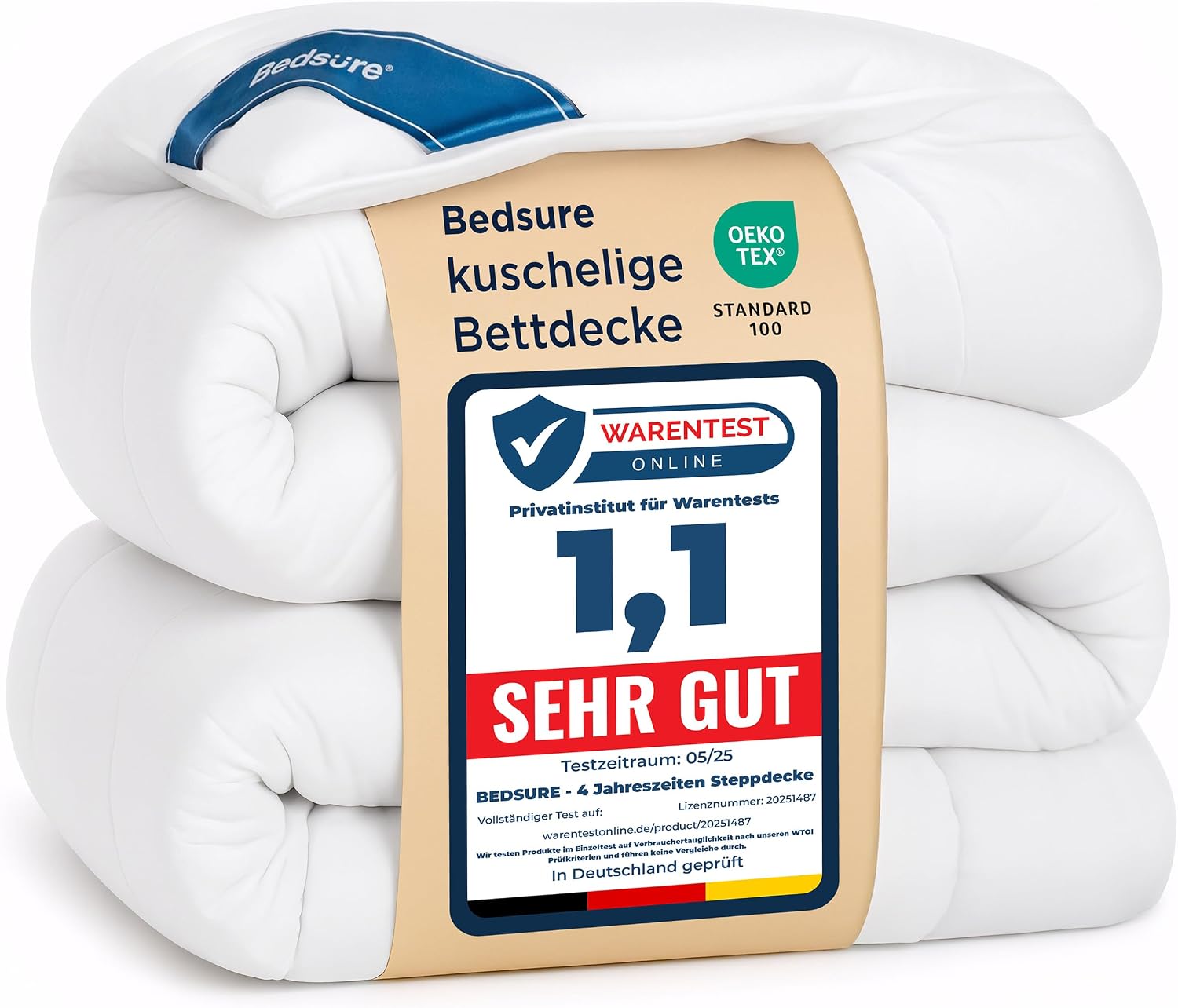 Detalle de BEDSURE Bettdecke ohne Bezug 200x200 (Ganzjahresdecke) – 300 g/m², für Allergiker, grau