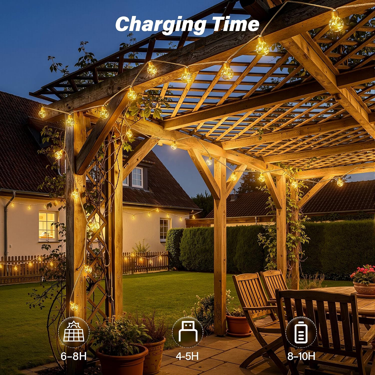 Thumbnail 5 de Ollny Solar Lights Outdoor Garden: 8m Hemp Rope Festoon with 16 G50 Bulbs
