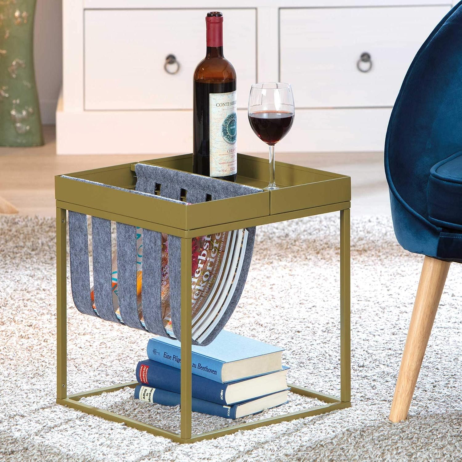 Detalle de Inter Link Table Basse Martini Olive avec Porte-revues — Table d’appoint métal laqué