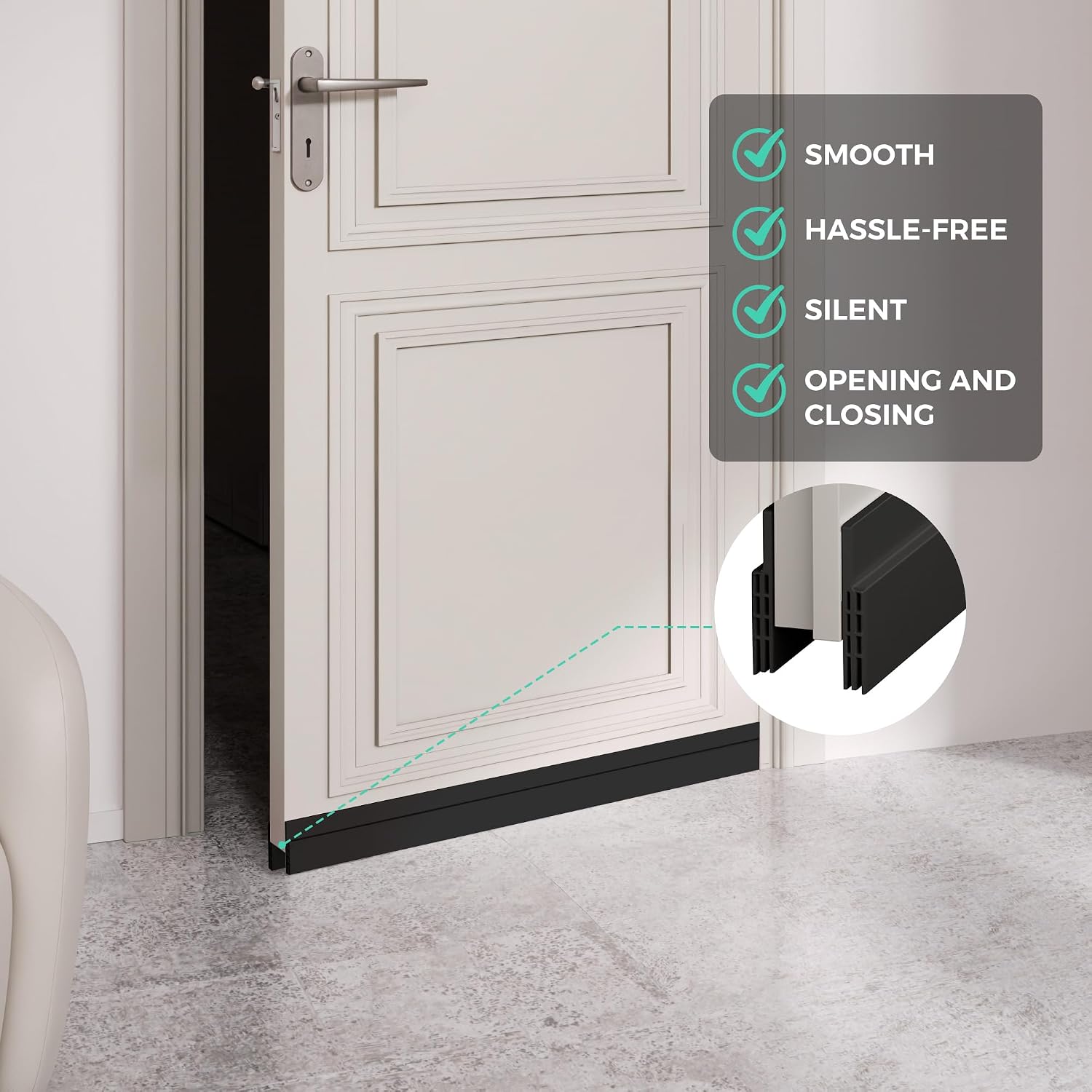 Thumbnail 1 de Hojoy 2-Pack Under Door Draft Stopper (Adjustable, Black) with Strong Adhesive Weather Stripping Tape