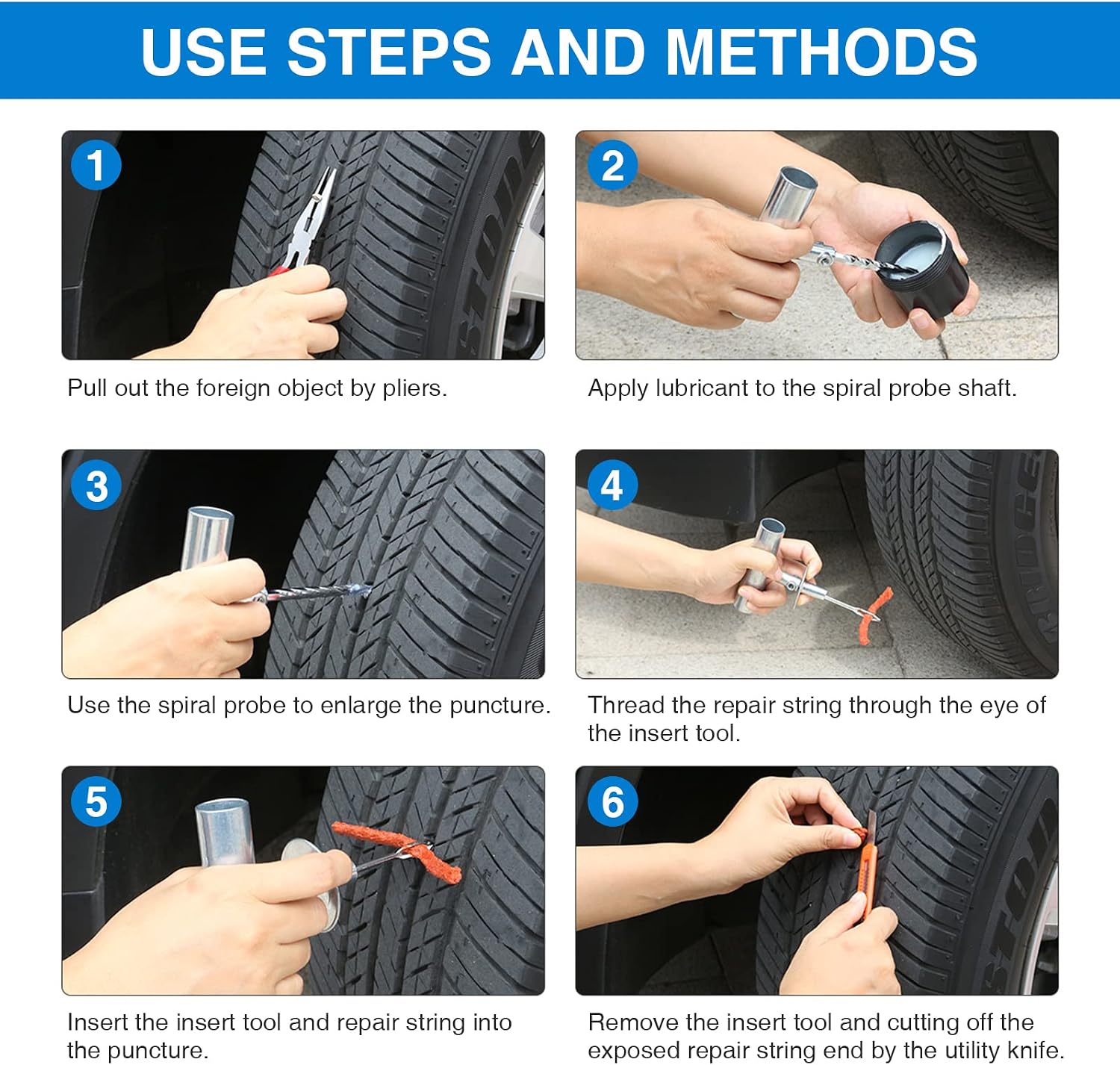 Thumbnail 6 de QUNNIE Tire Repair Kit 46Pcs – Kit di riparazione pneumatici tubeless per auto, moto e veicoli pesanti