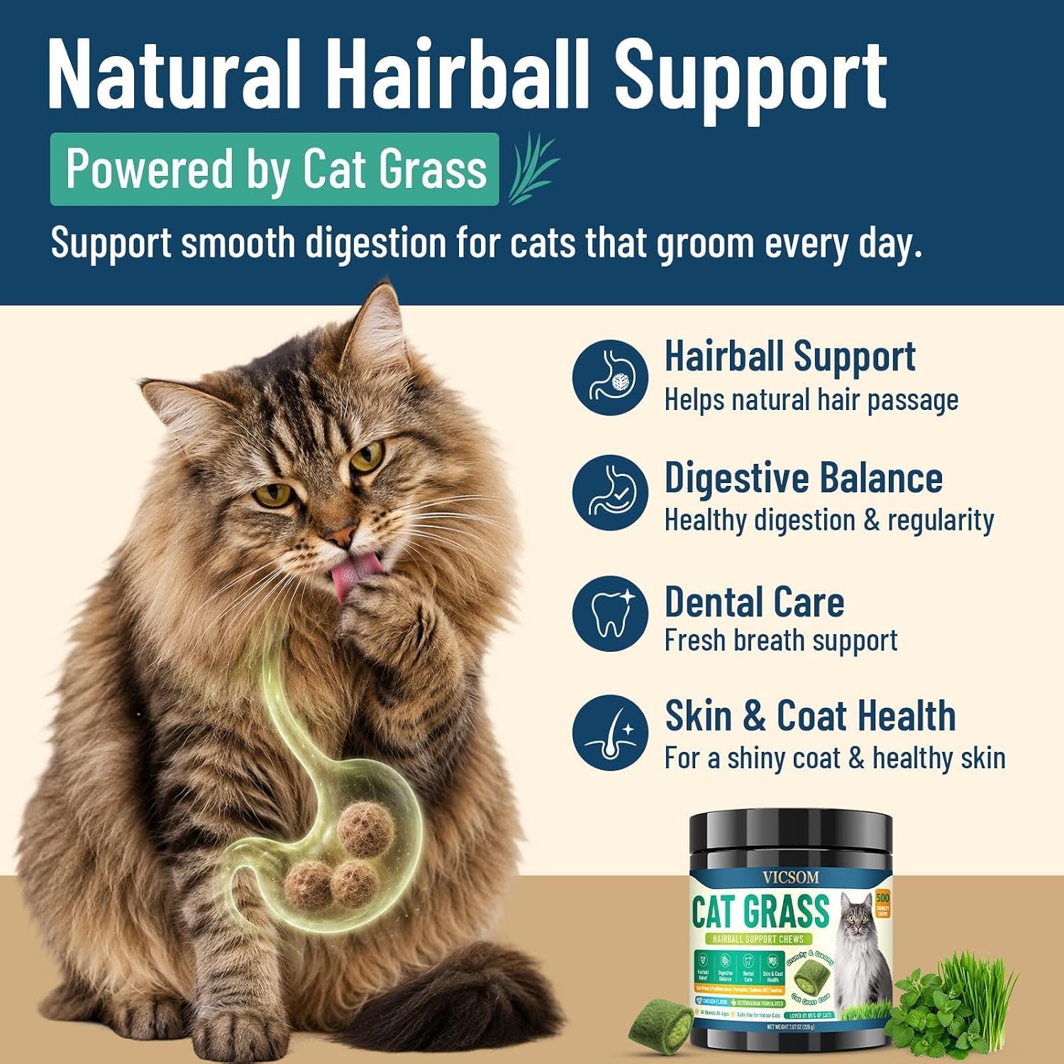 Detalle de VICSOM Cat Hairball Treats, 500 Chews