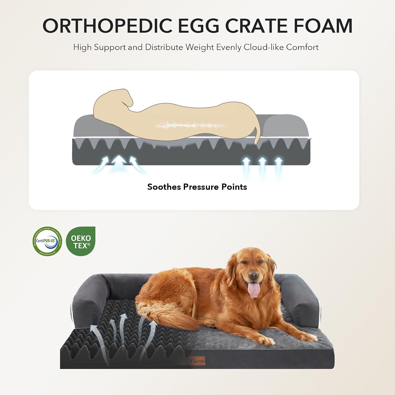 Detalle de Casa Paw 48 x 30-Inch Orthopedic Dog Bed with Bolsters and Washable Cover
