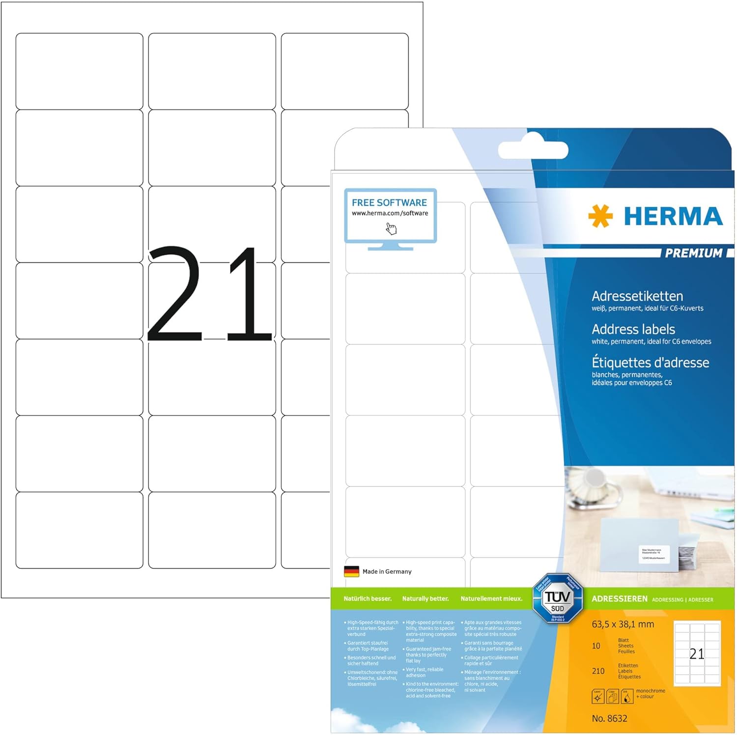 Thumbnail 6 de HERMA Etichette per Indirizzi 99,1 x 38,1 mm – 14 etichette per foglio, bianco, adesivo permanente