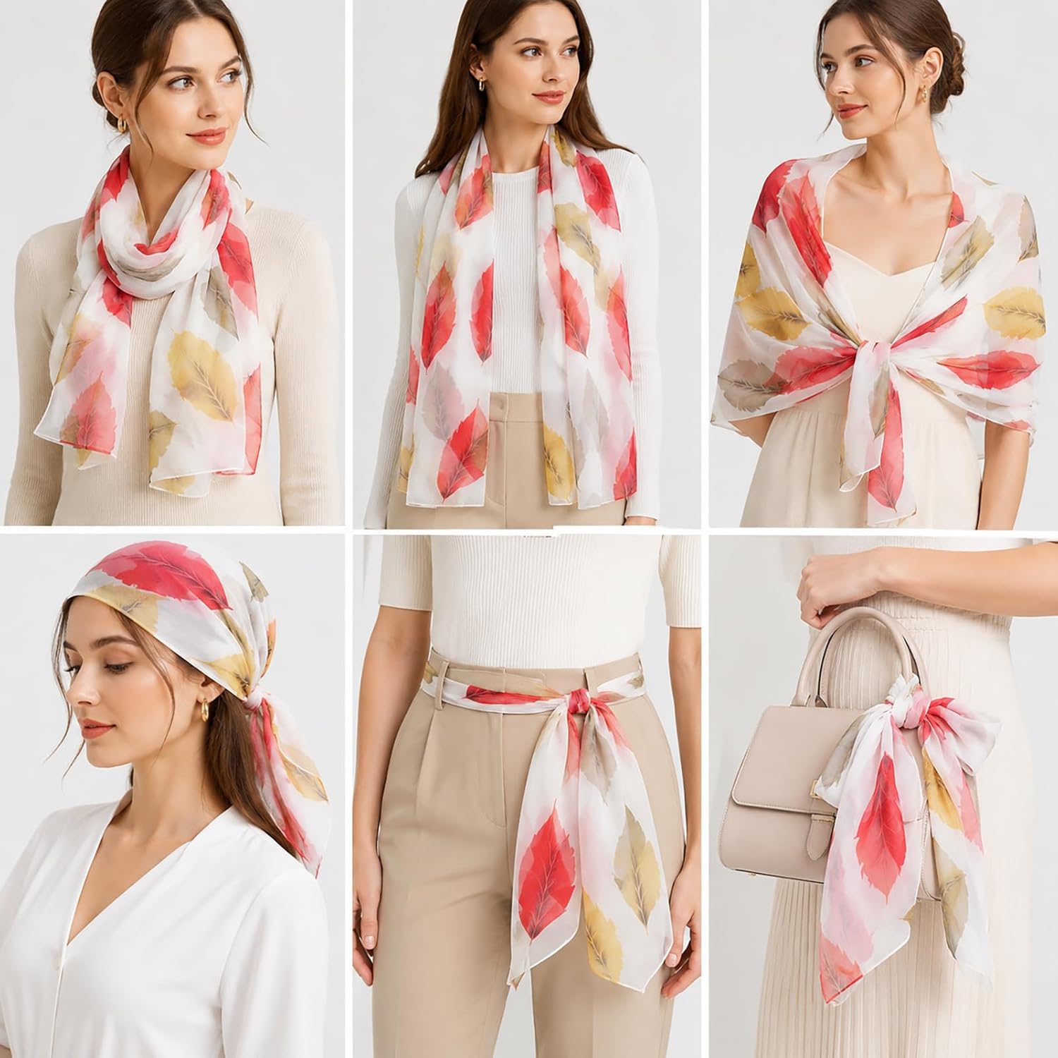 Detalle 2 de FAIRYGATE Georgette Chiffon Schal Damen – Lange Schals mit Blumenmuster, 160 × 50 cm