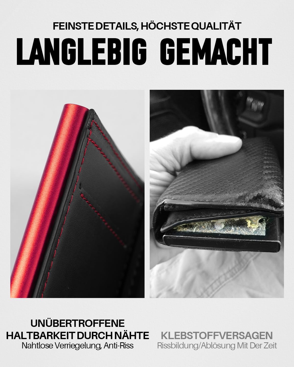 Detalle de MYSHION Herren-Geldbörse mit Münzfach, RFID-Schutz und Pop-up-Kartenfach (Schwarz/Rot)