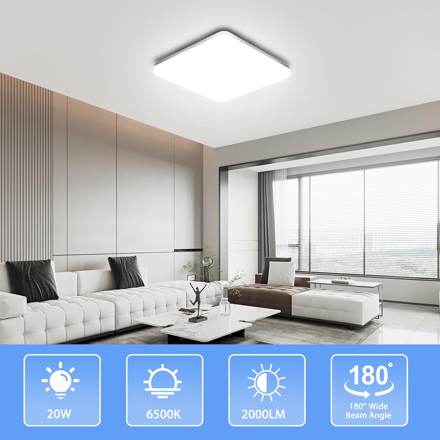 Detalle 2 de OUILA Plafón LED Techo 20W 2000LM 6500K IP44 – Lúmina fría, diseño cuadrado ultra delgado