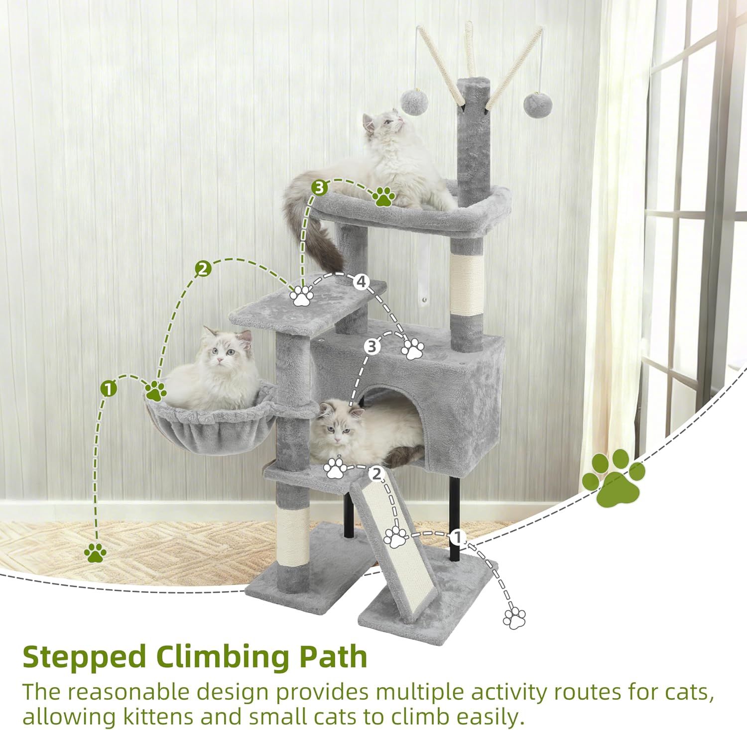 Detalle 2 de Gitelsnour GCT006SW Cat Tree for Kittens, 4 Levels, Basket and Hanging Toys
