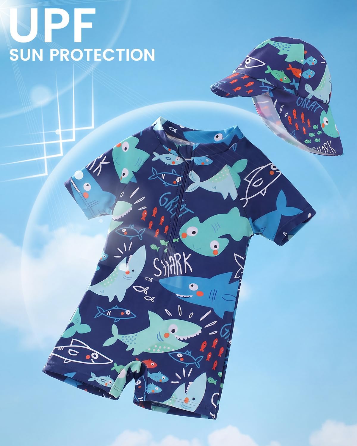 Thumbnail 2 de JiAmy Baby Badeanzug Einteiler mit UV-Schutz (3 Monate–3 Jahre) inkl. Mütze