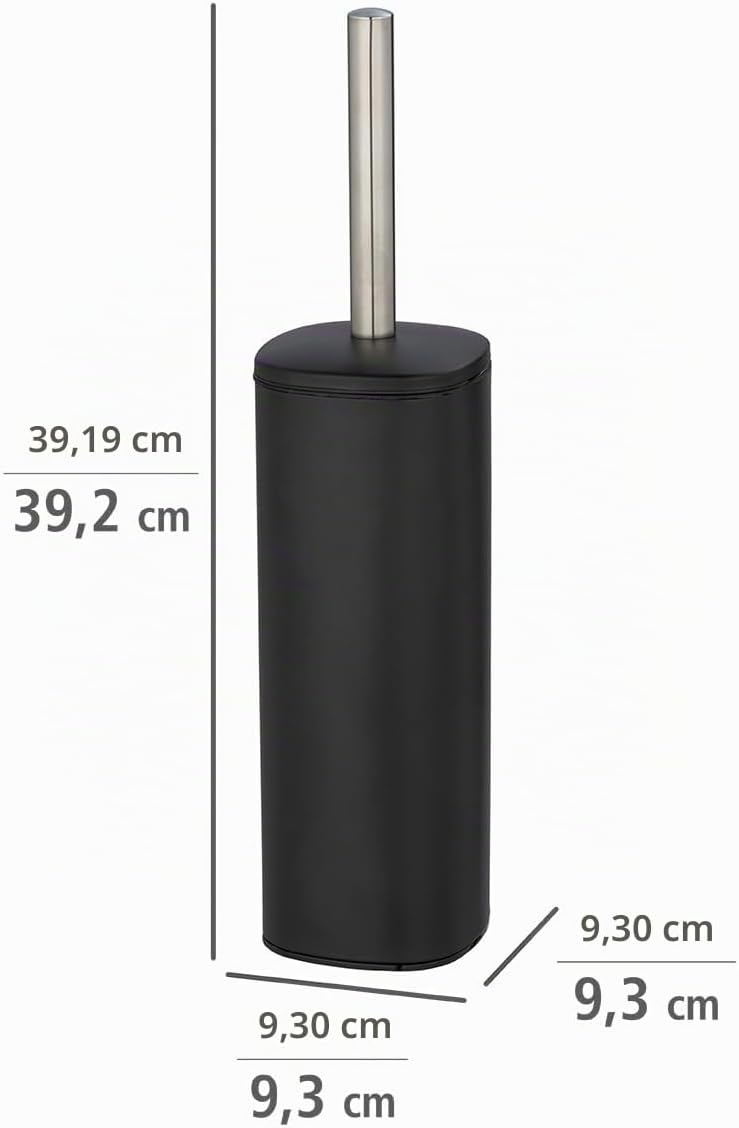 Detalle de WENKO Piantana set WC Alassio: portascopino chiuso in acciaio inox satinato, nero opaco