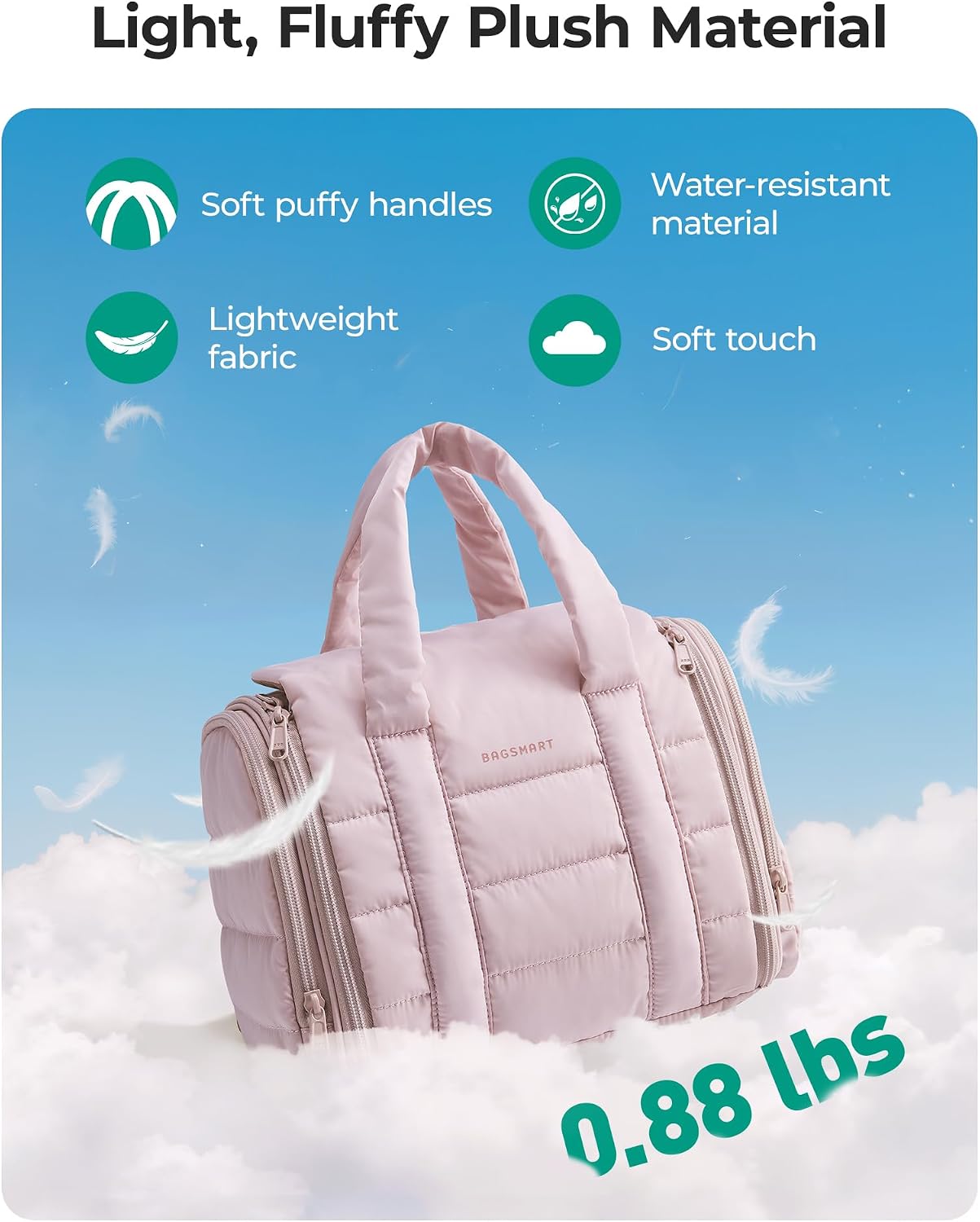 Thumbnail 5 de BAGSMART Hanging Puffer Toiletry Bag with Removable Dividers – Large Water-Resistant Cosmetic Case (Camel)