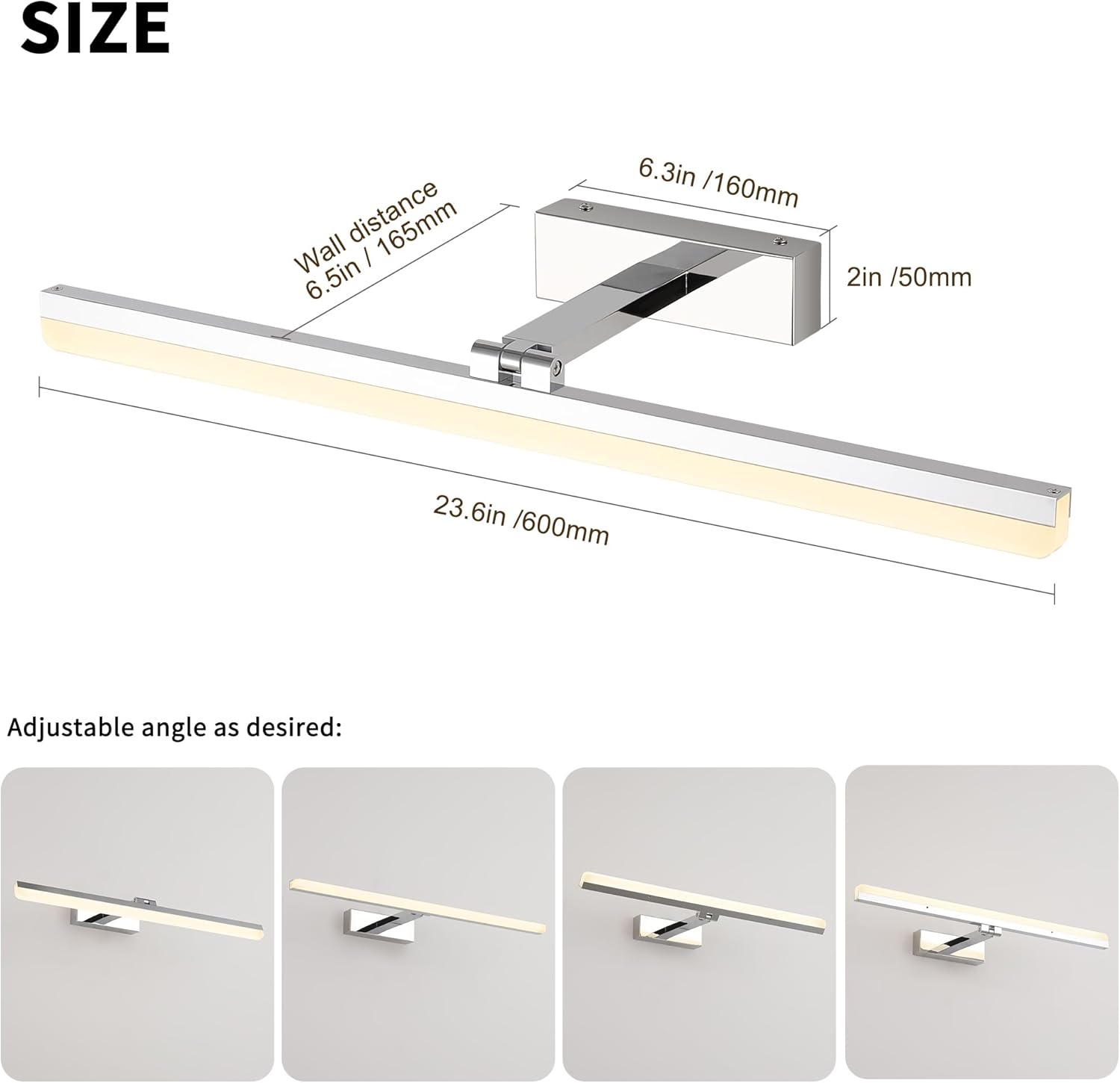 Detalle 2 de Pasoar LED Spiegelleuchte Bad 60 cm – 18W, 4000K, Chrom-Acryl