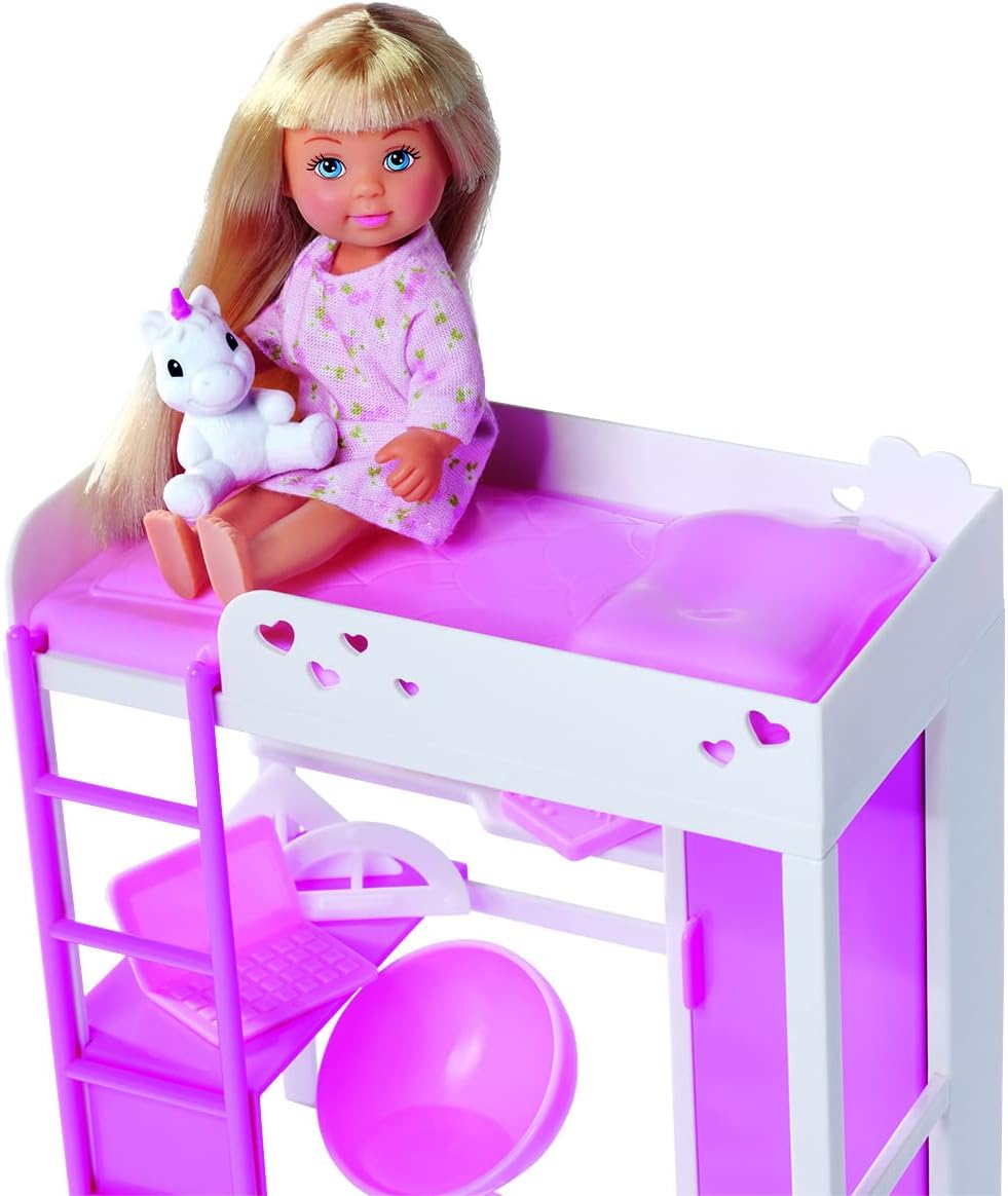 Detalle de Simba Evi Love chambre mini avec lit mezzanine et bureau, poupée 12 cm