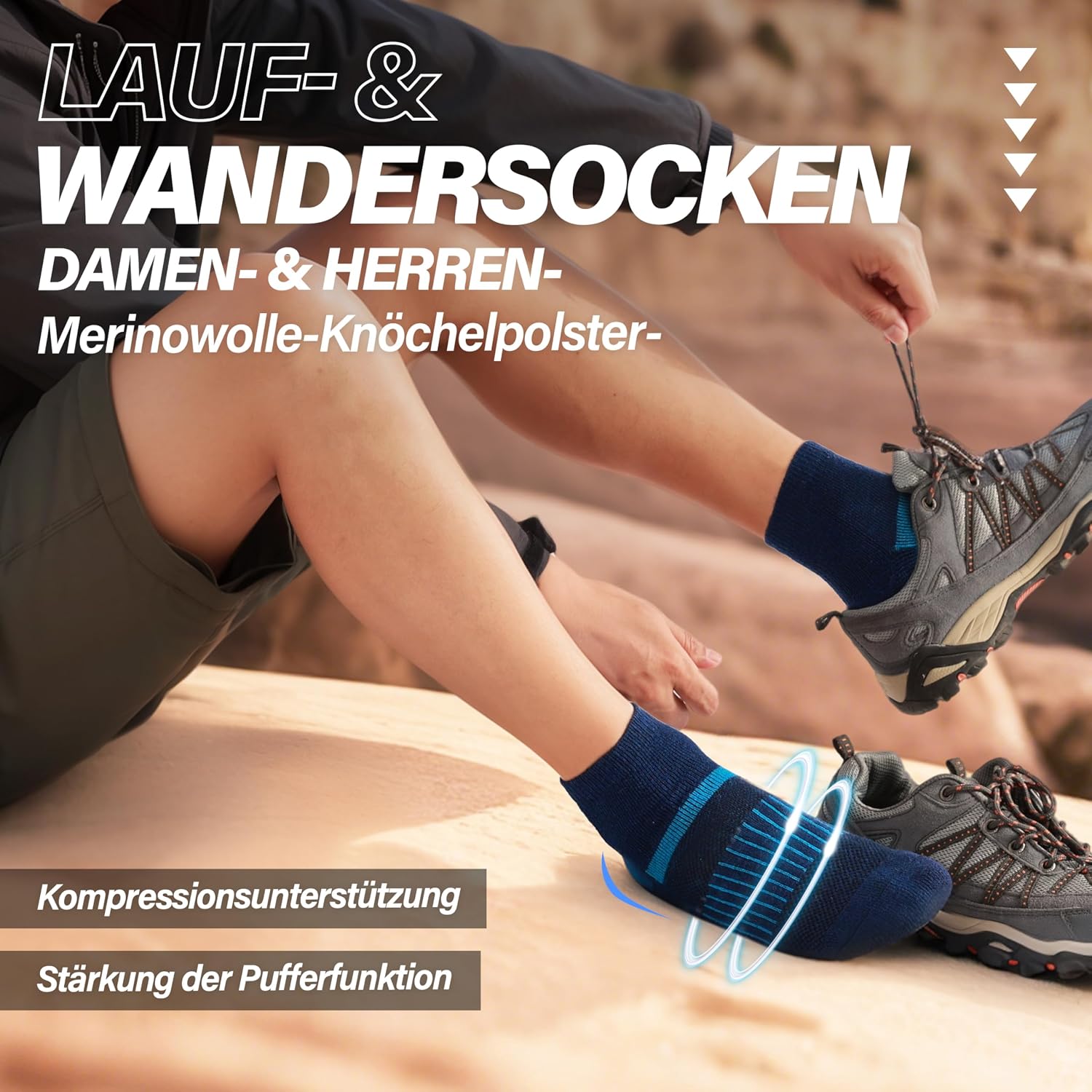 Thumbnail 1 de MOSEY KOSY Merino Kurz Viertellänge Wandersocken – 6 Paar Thermo-Sneaker-Socken für Herren & Damen