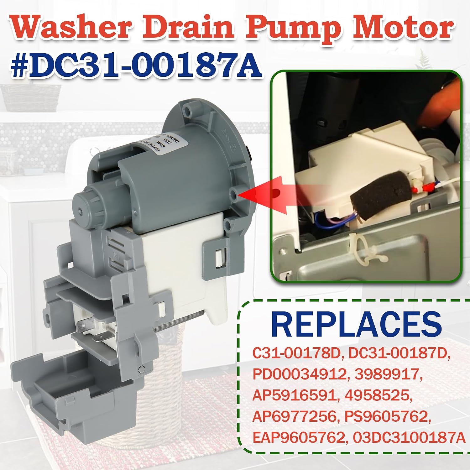 Detalle 2 de Bakaoof DC31-00187A Washer Drain Pump Motor, 120V, 80W