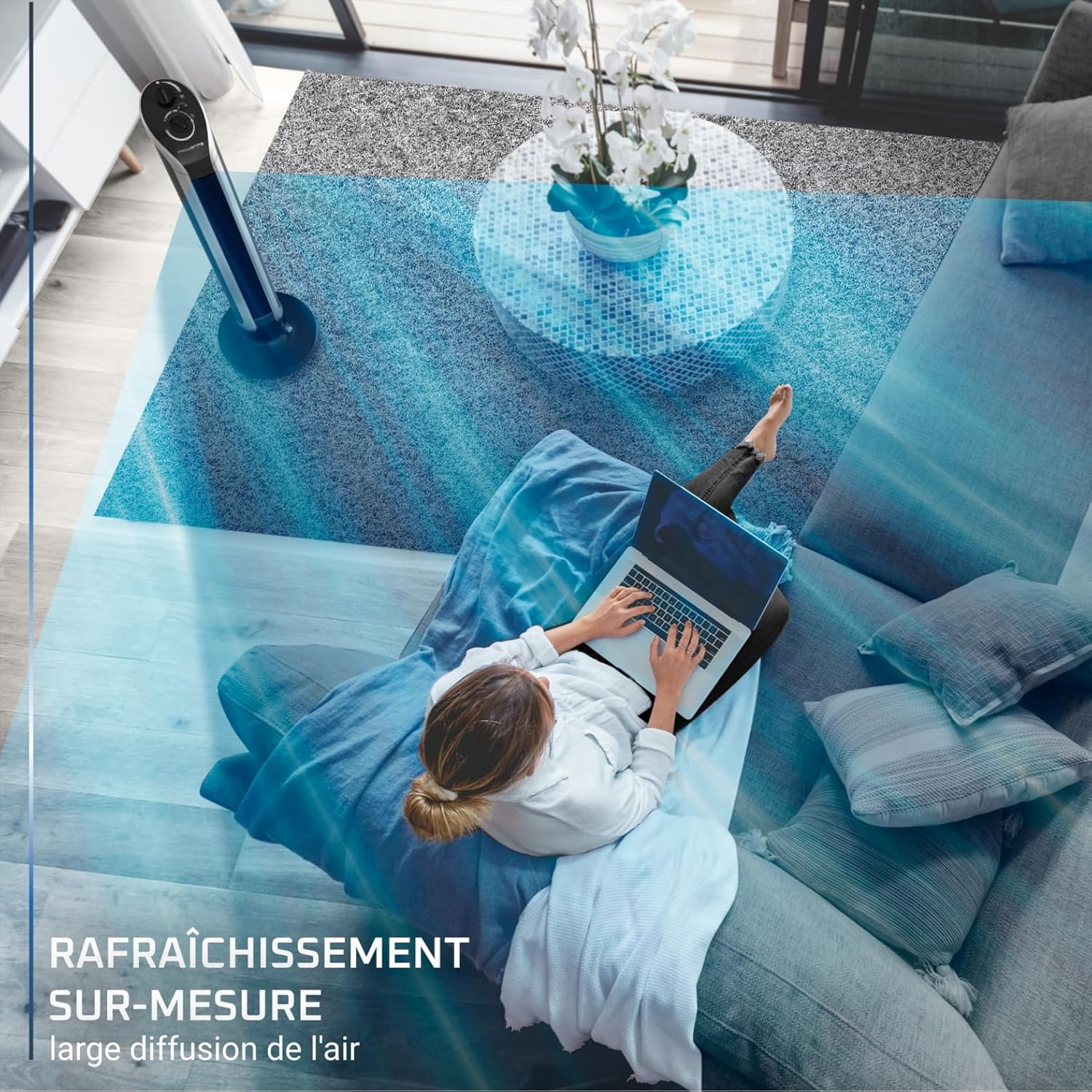 Detalle de Rowenta Eole Infinite Ventilateur colonne : rafraîchissement puissant et silencieux, 180° d’oscillation