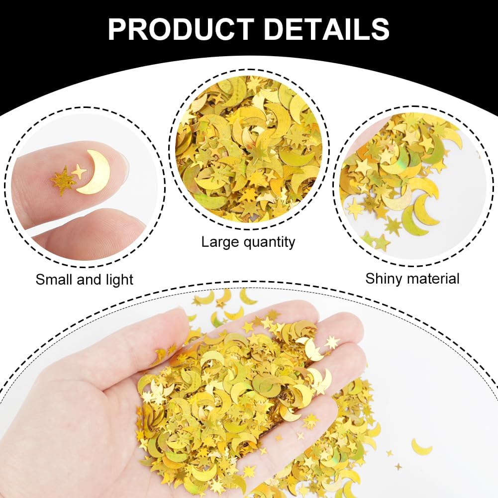 Detalle de HOTUT Confettis Étoilé Lune, 45 g – Or, Confettis étoiles et lunes pour décorations festives