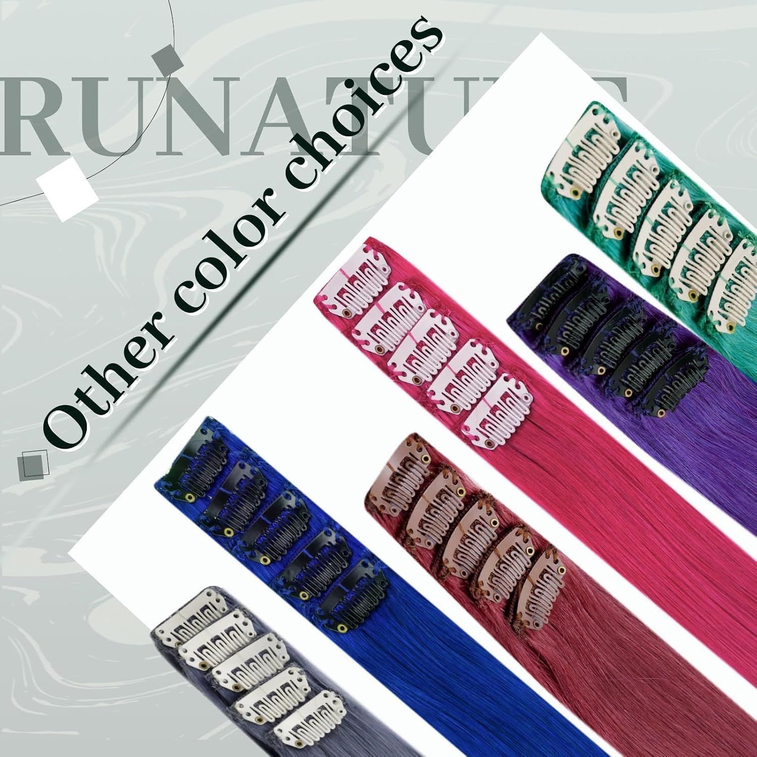 Thumbnail 6 de RUNATURE Extension clip capelli colorati blu 35 cm, 5 pz 🎀