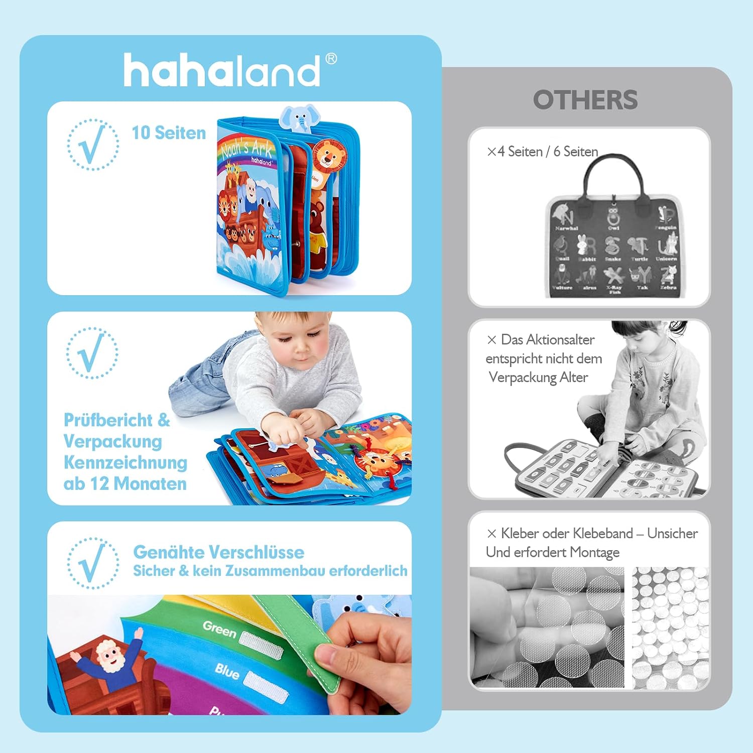 Thumbnail 6 de Hahaland Noahs Arche Busy Board ab 1 Jahr – Montessori Motorik-Filzbuch