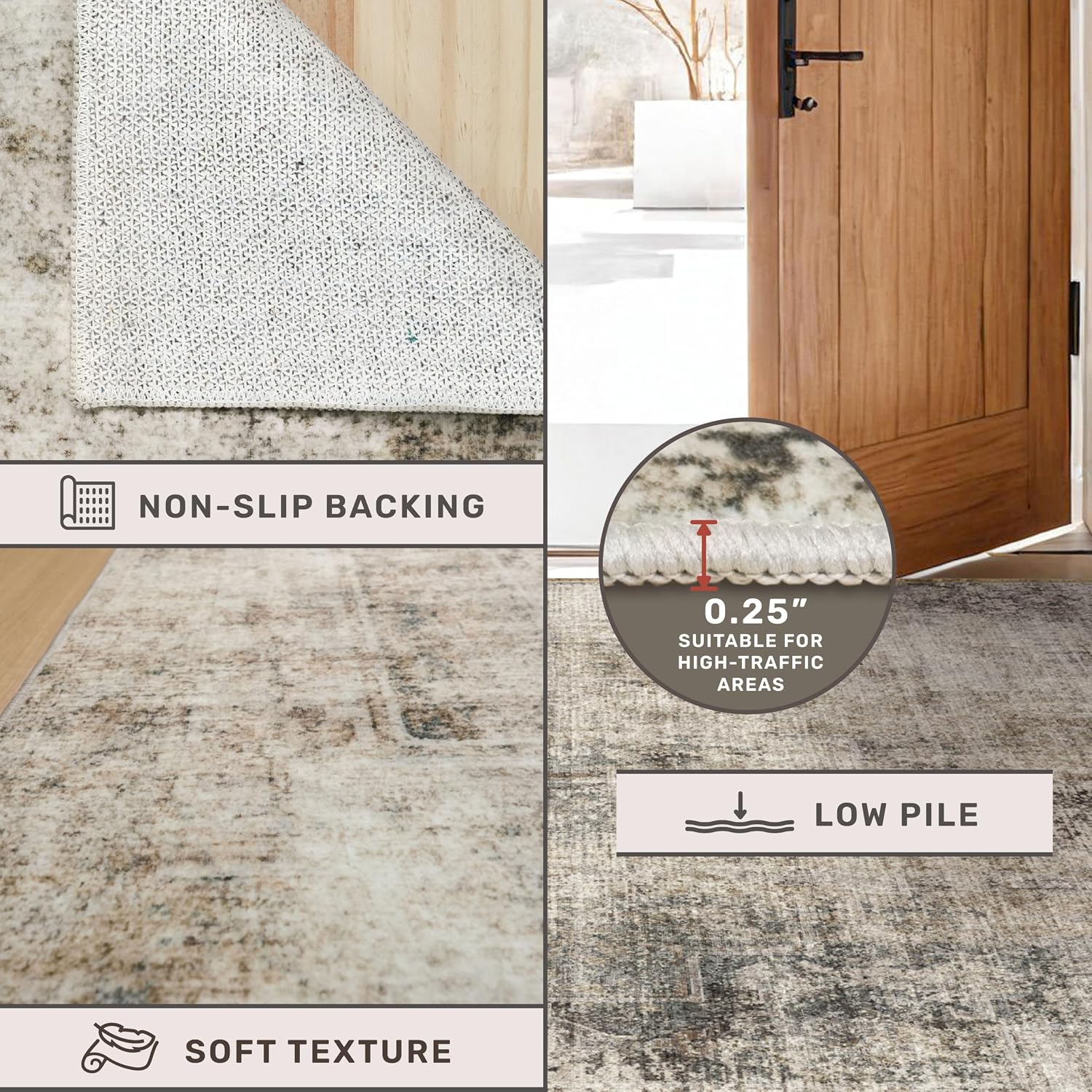 Detalle de Washable 8x10 Area Rug (Taupe Brown) — Ultra-Soft Vintage Distressed Farmhouse Carpet with Non-Slip Backing