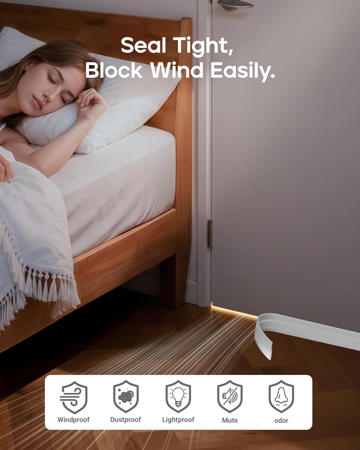 Thumbnail 2 de HNNHOME Draft Excluder for Doors (Self-Adhesive) – 1-metre White strip for bottom gaps