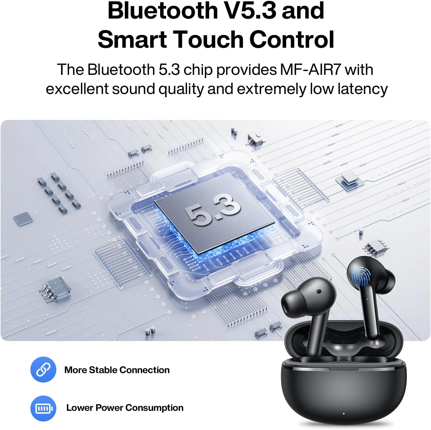 Detalle de AIR7 Wireless Earbuds (Bluetooth 5.3) with 4 ENC Noise Cancelling Mics, HiFi Bass & 45H Playtime, USB‑C