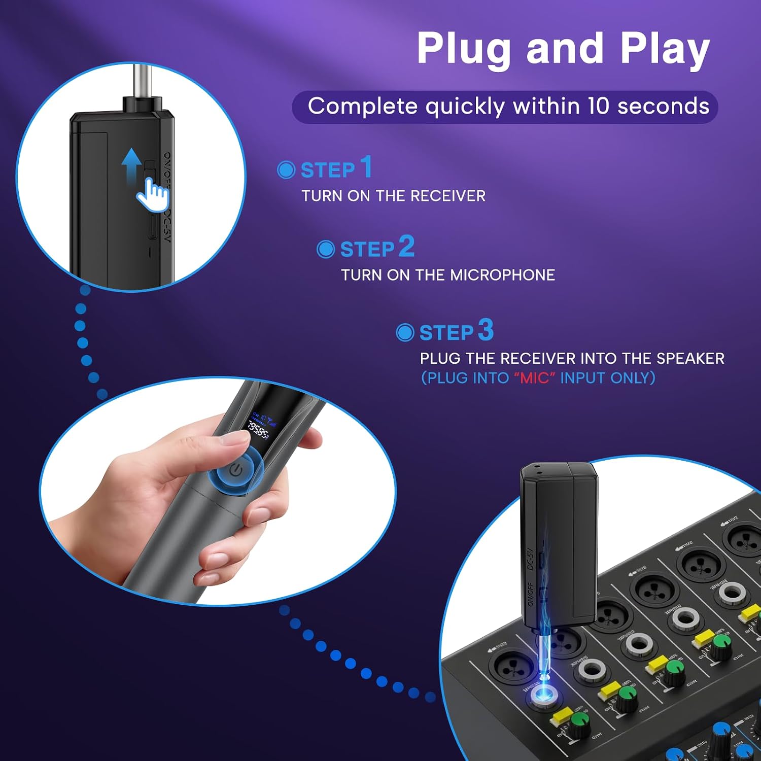 Detalle de AURGIC HM5 Dual Wireless Microphone System with Rechargeable Receiver, 2.4 GHz