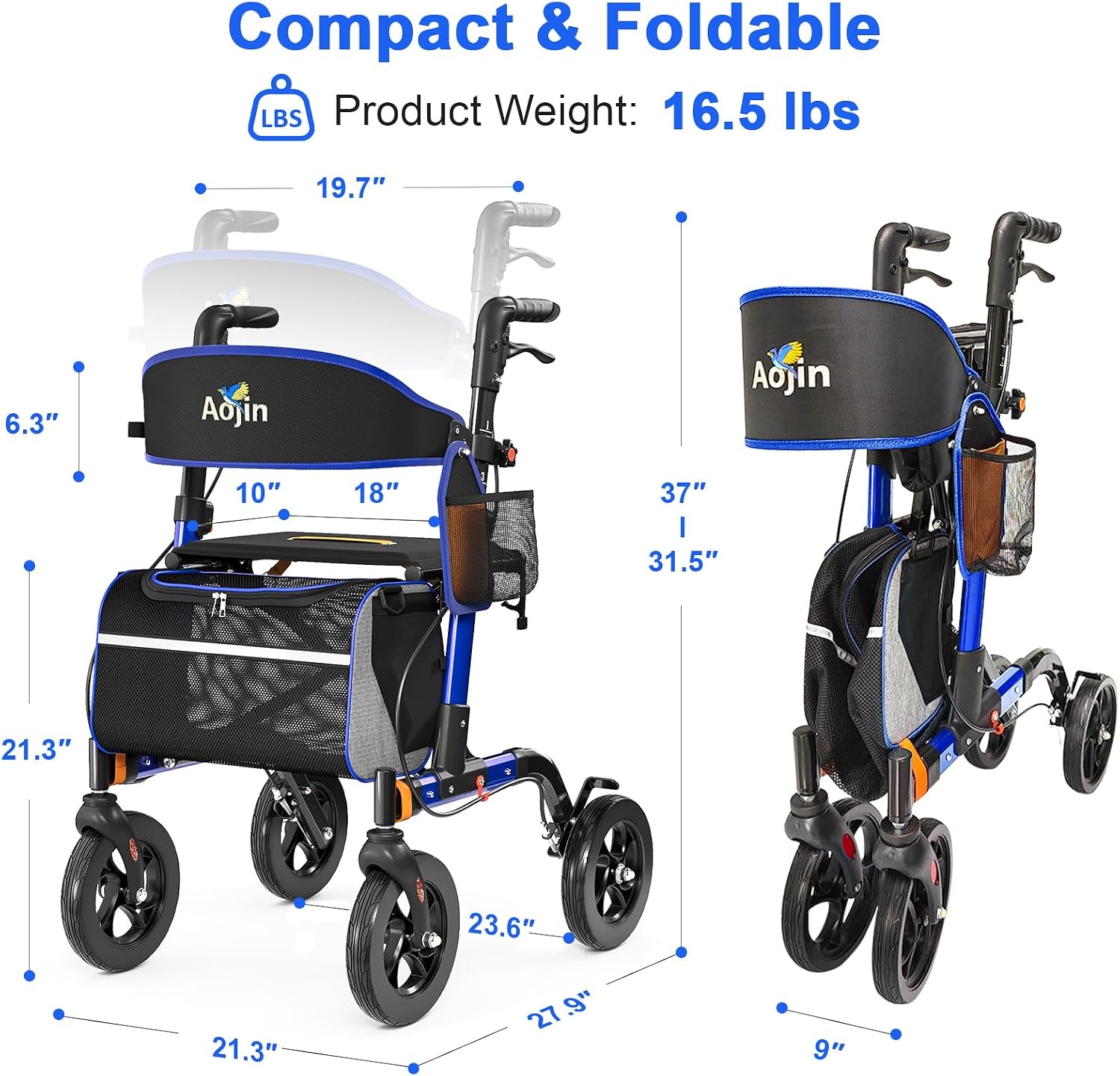 Thumbnail 6 de Walkers for Seniors Rollator Walker with Seat 350 lb 🚶
