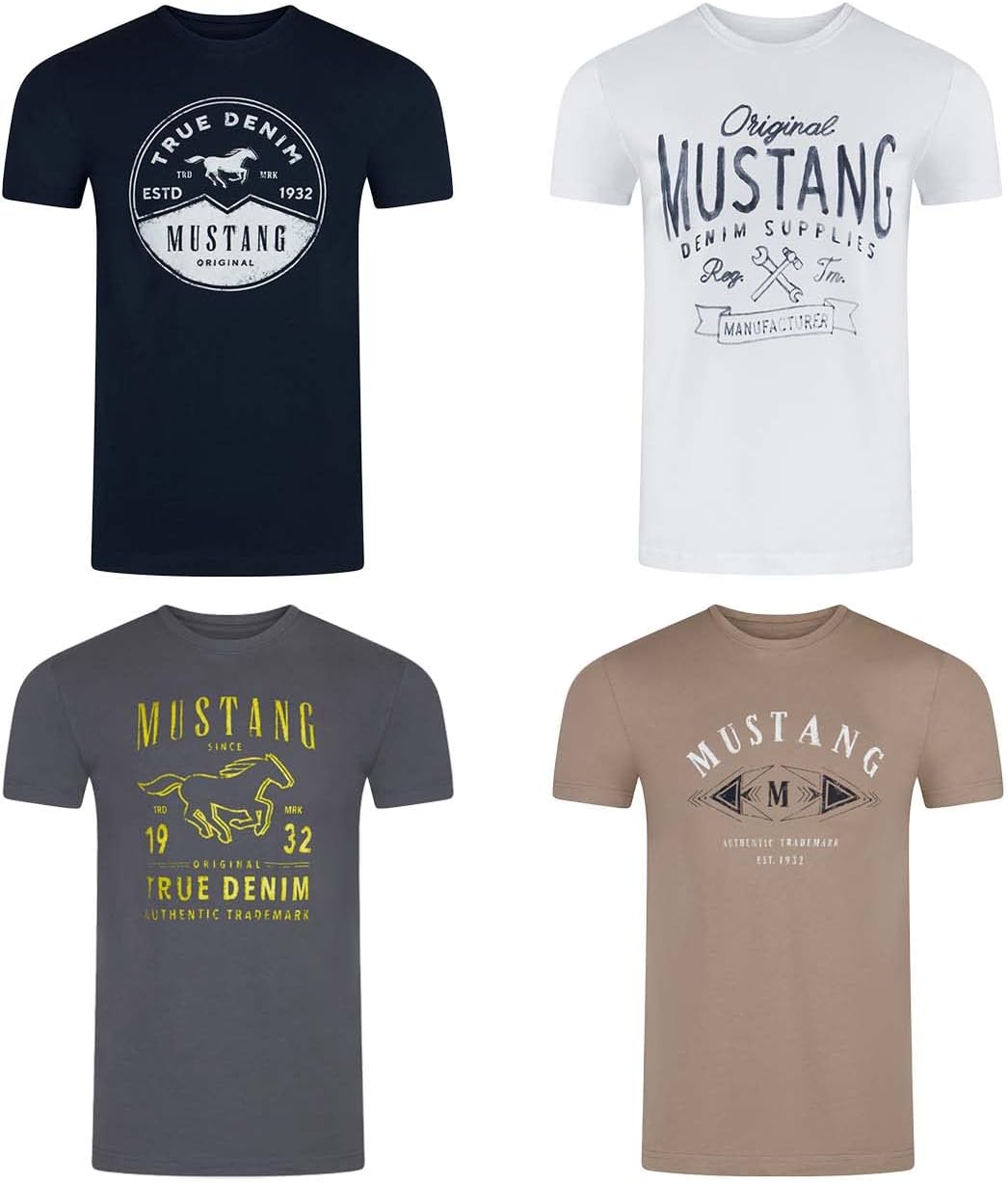 Thumbnail 6 de MUSTANG Herren T‑Shirt Regular Fit aus Baumwolle im 4er-Pack (Rundhals, Kurzarm) – Schwarz, Weiß, Grau, Blau, Grün